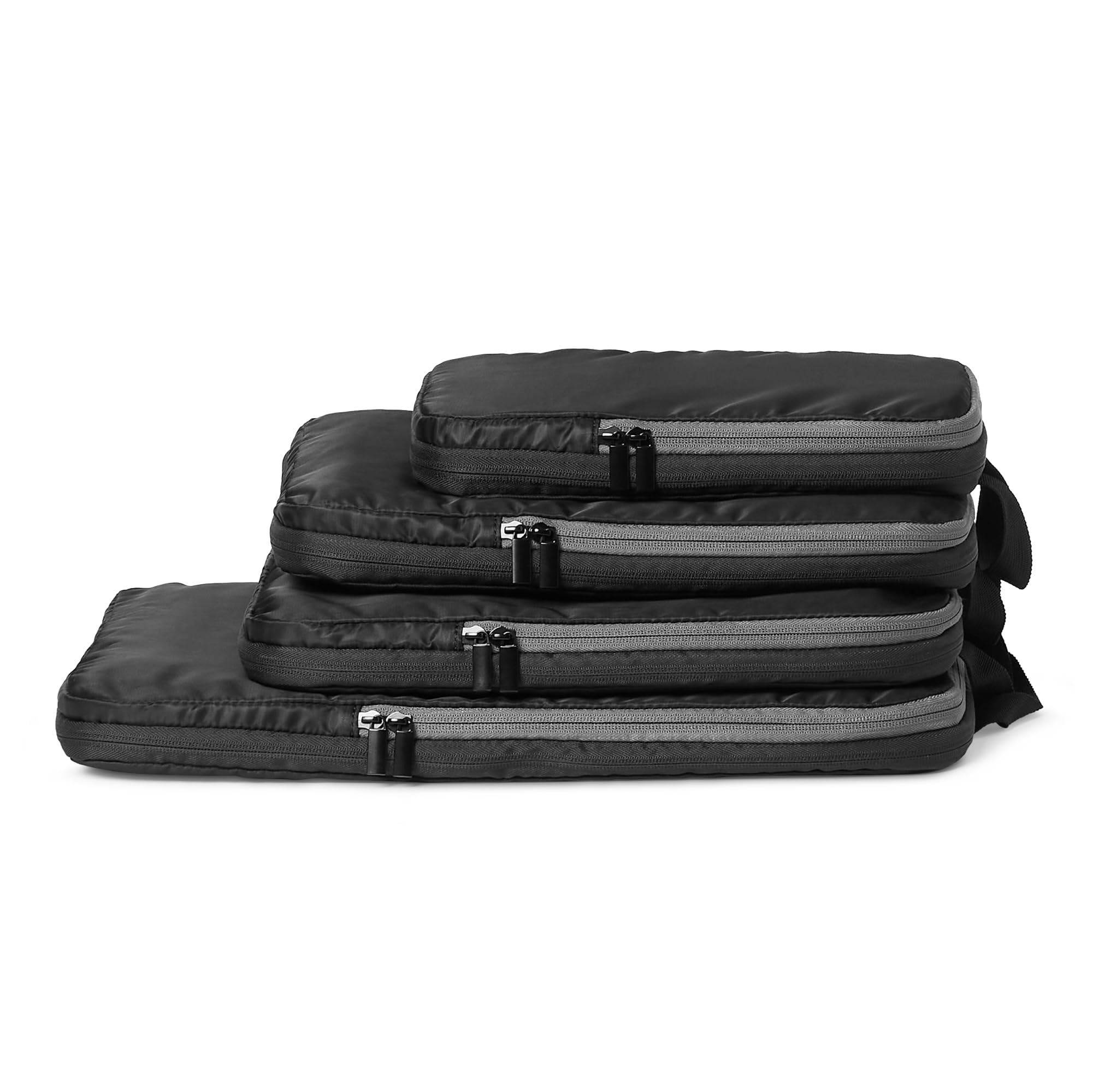 Amazon Essentials Ultraleichte Kompressions-Packwürfel mit Reißverschluss, 4er-Set, Schwarz
