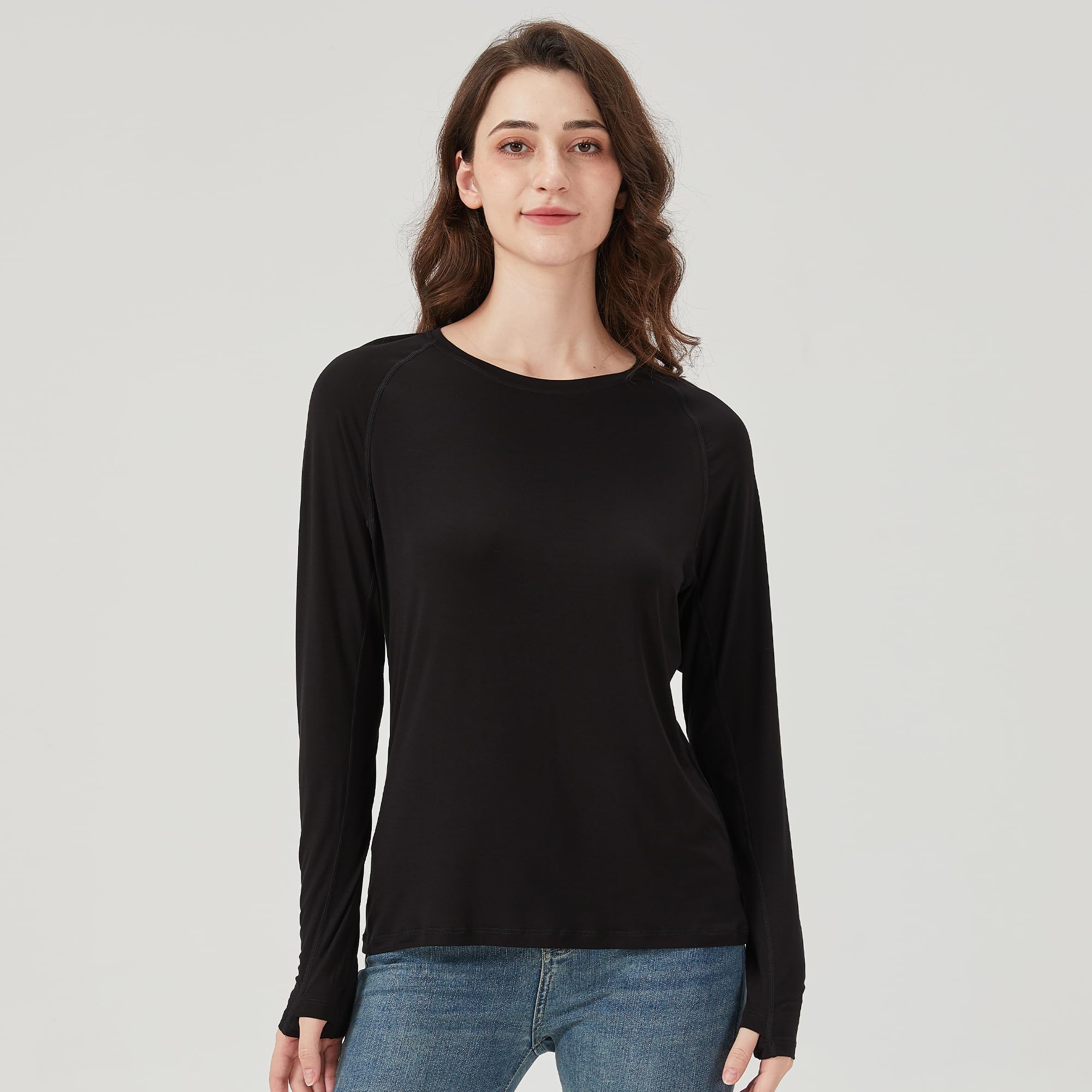 netdraw Camiseta de entrenamiento de viscosa de bambú ultrasuave para mujer, manga larga, ligera, con agujeros para los pulgares
