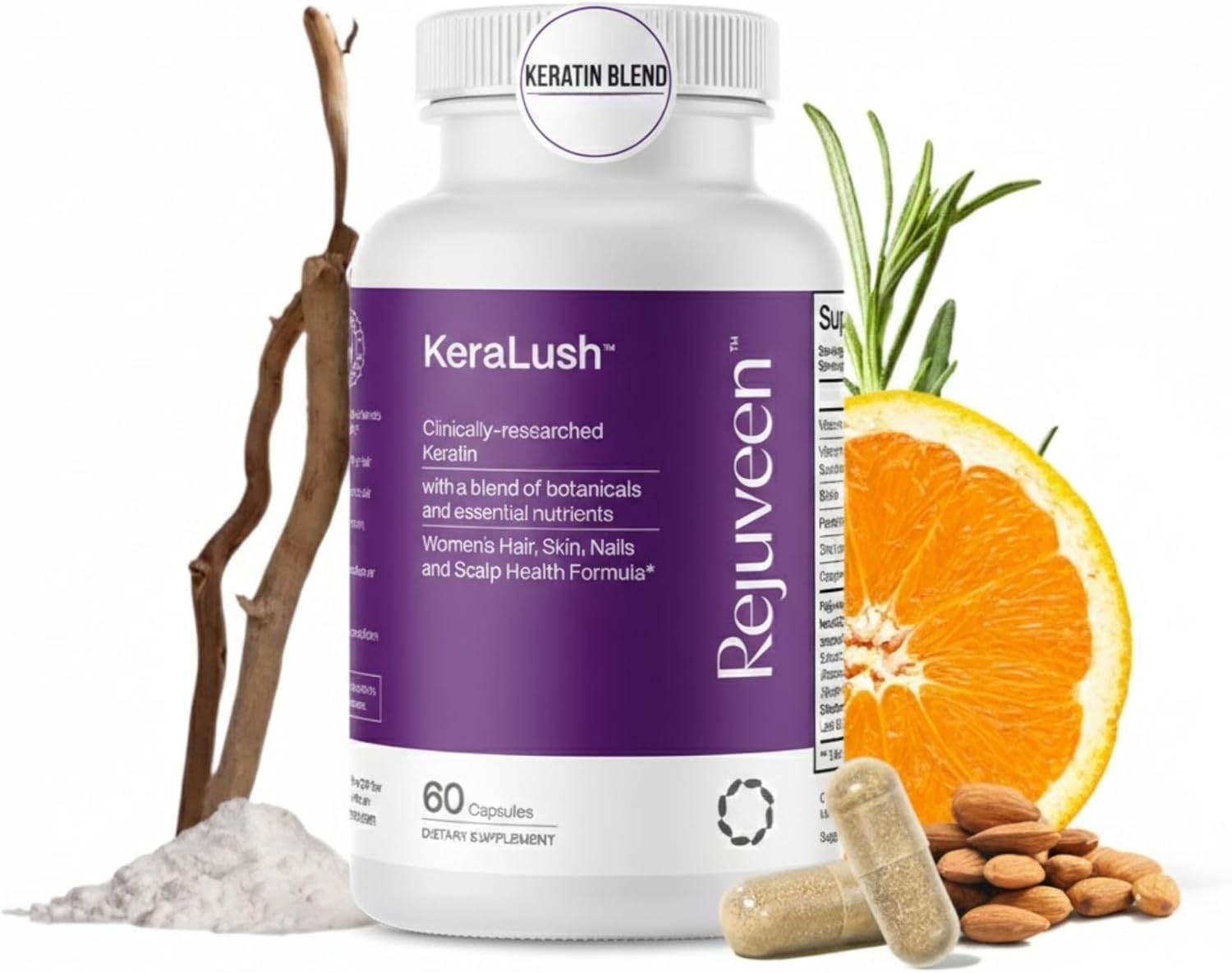 KeraLush Hair Vitamins for Women | Supports Healthy Thick Hair & Volume, Strong Roots, Scalp Care | Biotin, Patented Keratin, Ashwagandha, Vitamin B5, Protects from Pollutants | 30 Servings