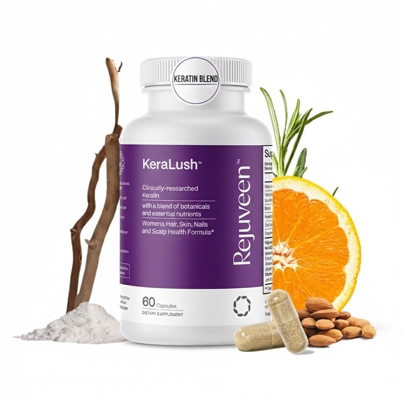 Rejuveen Suplemento para Cabelos e Unhas com Biotina, Vitamina B5, Ashwagandha e Peptídeos de Queratina keraGEN-IV — 60 cápsulas