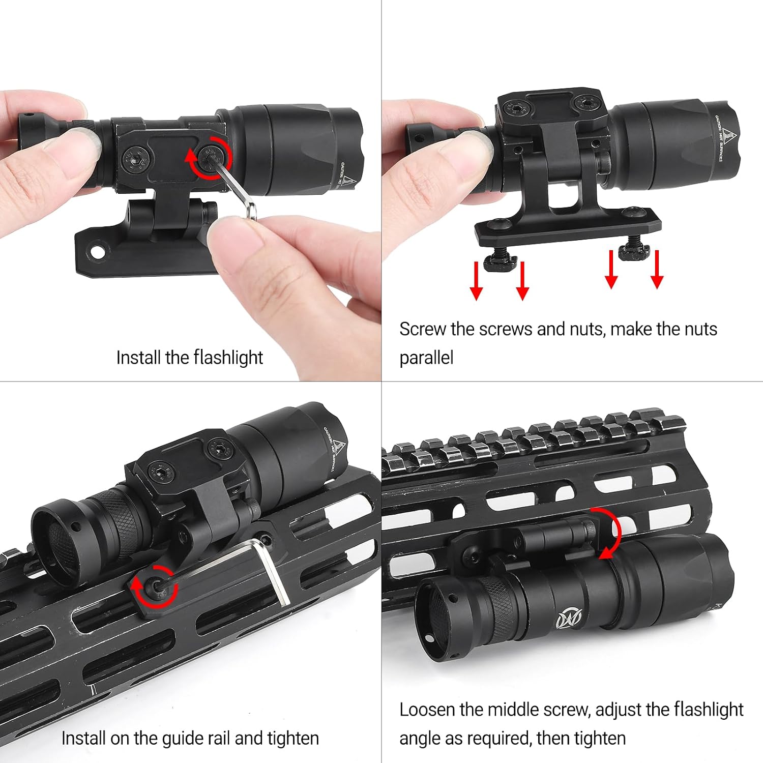 Metal Tactical Rollover Folding Base Bracket Offset Light Mount for M300 M600 Series Tactical Flashlights, Optic Rail Mount for for Mlok/Keymod Rail