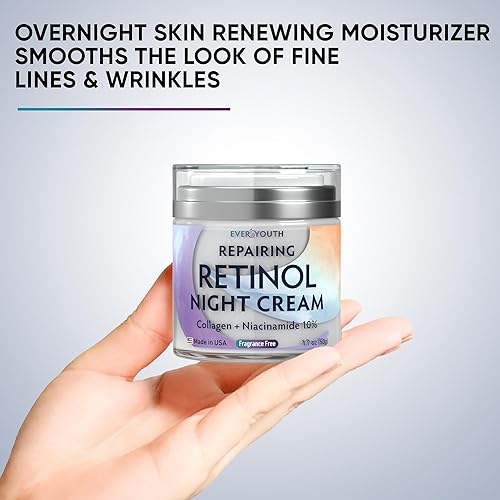 Miniatura 5 de Crema hidratante facial de noche para mujeres con retinol, colágeno, niacinamida, antienvejecimiento durante la noche, hecha en Estados Unidos,