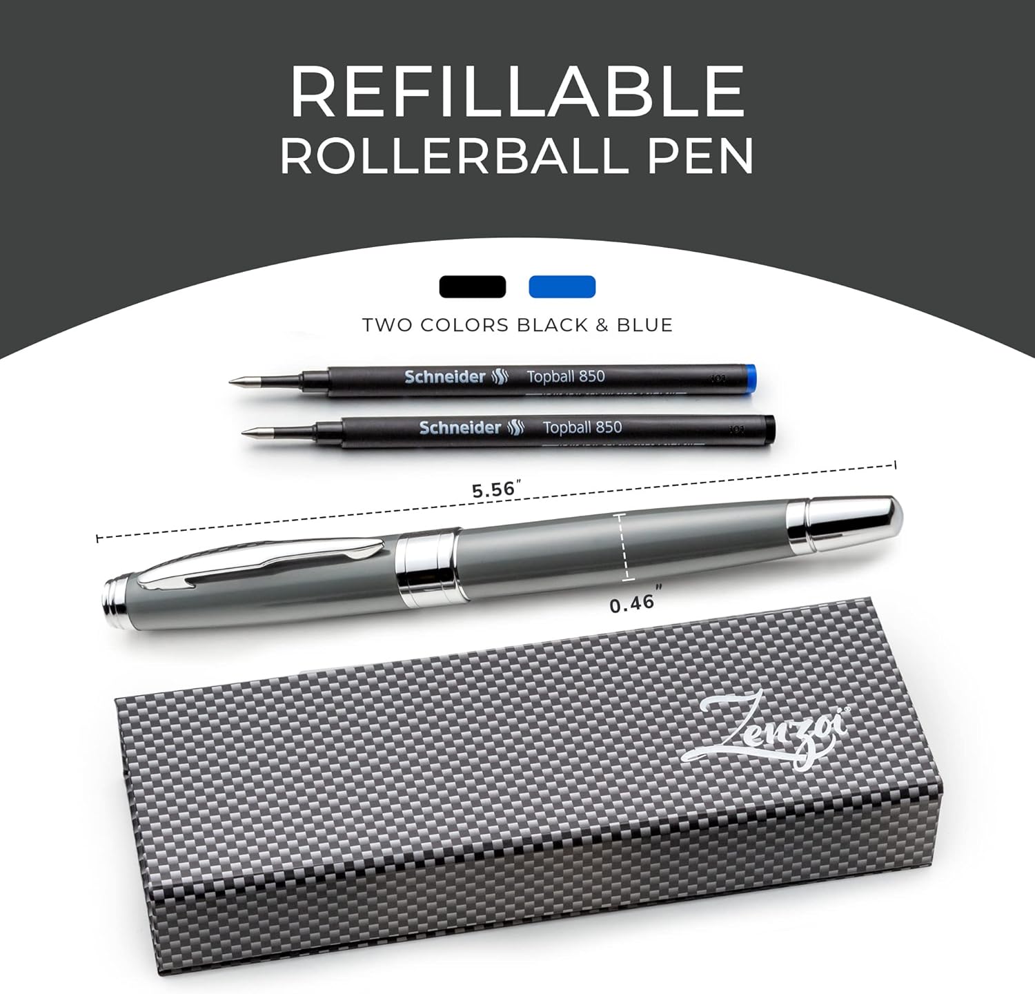 ZenZoi Elegant Rollerball Pen Grey Executive Pen. Smooth Writing Fine Point Roller Gel Ink. Luxury Pen for Men or Women. High End Pen Gift Set - Image 3