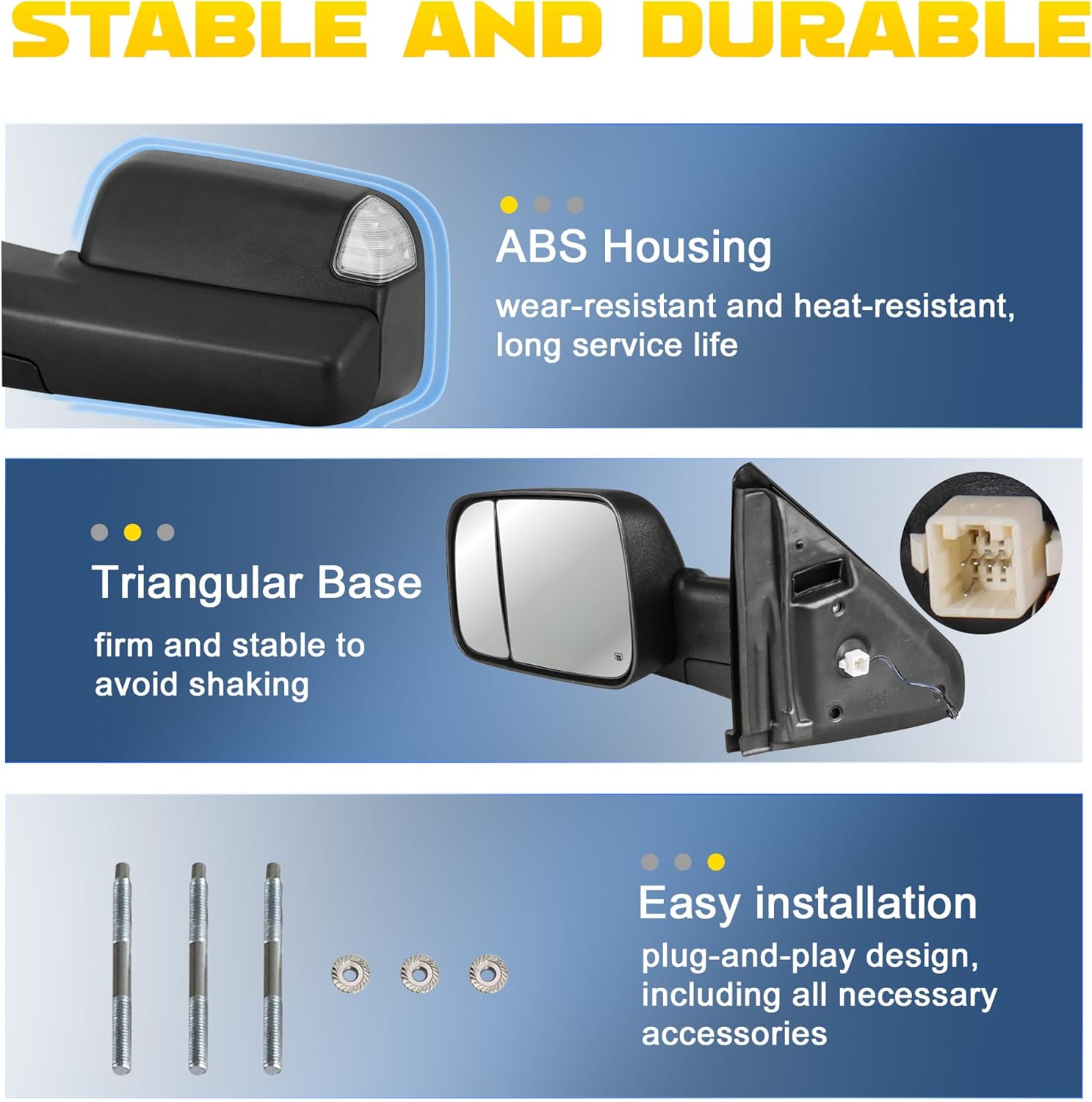 Pair Power Heated Towing Mirrors Compatible with 2002-2008 Dodge Ram 1500/2003-2009 Ram 2500 3500 w/Turn Signal Side Tow Mirror Extendable Flip Fold (Black)