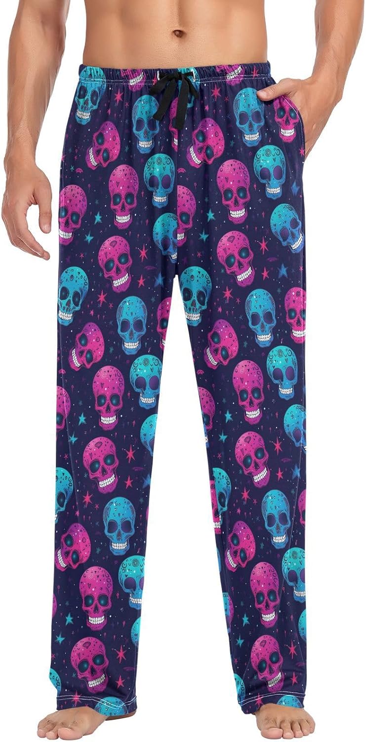 ALAZA Skull & Stars Men's Sleepwear Mens Pajama Pants Bottoms with Pockets, S