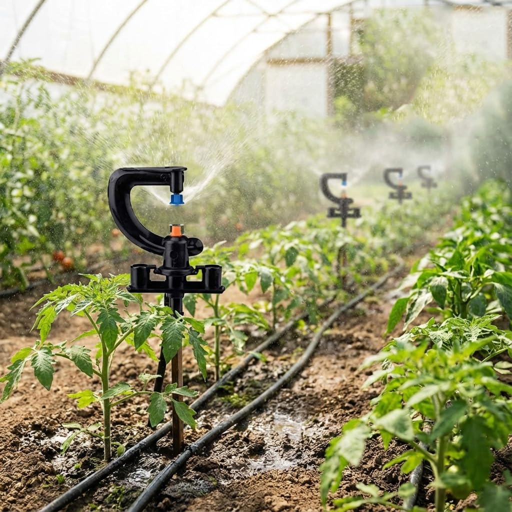 Suinga Pack 100 x MICROASPERSOR 360º montado con microtubo, estaca 40 cm para riego agricola y riego en jardineria. Caudal 73 a 125 l/h. Alcance 3 Metros
