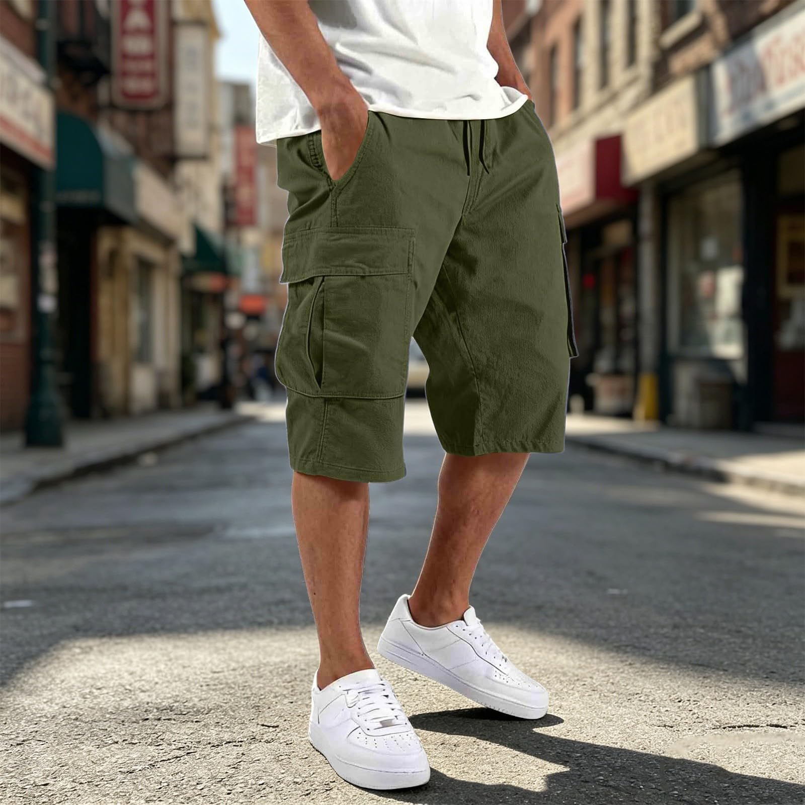 Pantaloncini Uomo - Bermuda Uomo Cargo Pantaloncini con Tasche Laterali Shorts Pantaloni Corti Slim Fit Multi-Tasche in Cotone Tasconati o Pantaloni Corti Sportivi Estivi, S-4XL