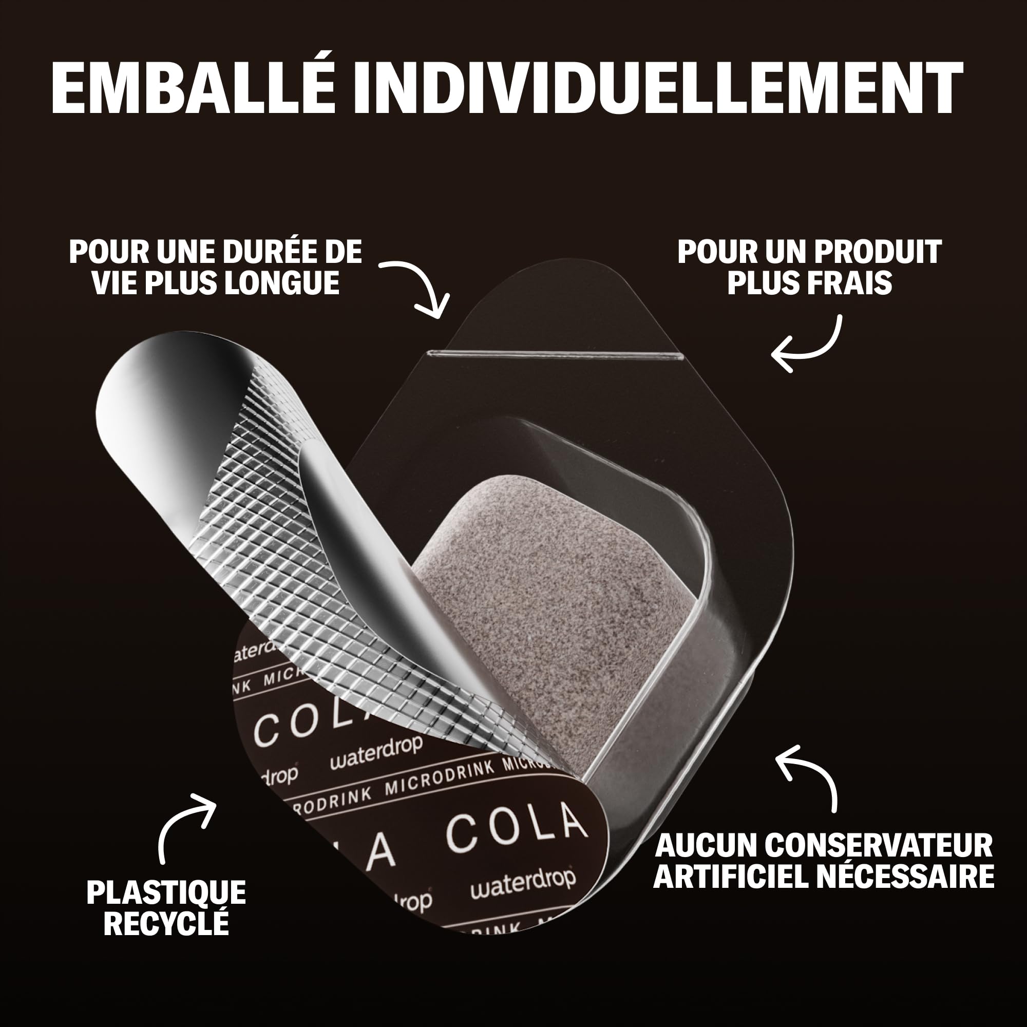 waterdrop® Cola Nouvelle Recette – 36 Pastilles Aromatisées pour l'Eau Sans Sucre, Cubes de Boisson pour Eau Aromatisée, Alternative aux Boissons Gazeuses avec Vitamines C et B, Zero Calorie