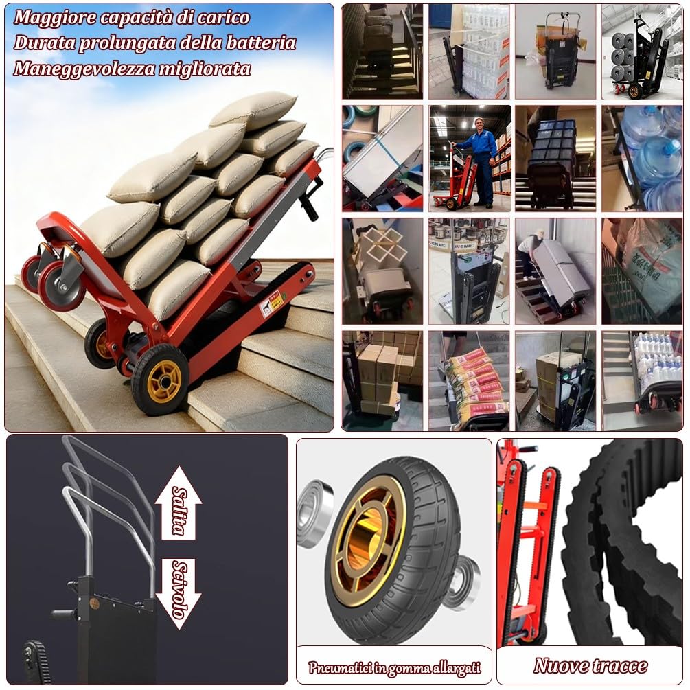 Carrello Montascale Elettrico per Trasporto Pesante 1500W Motore 1100lbs/500kg capacità Carrello Saliscale Elettrico 48V42AH 6-8H Autonomia per Déménagement Magazzino