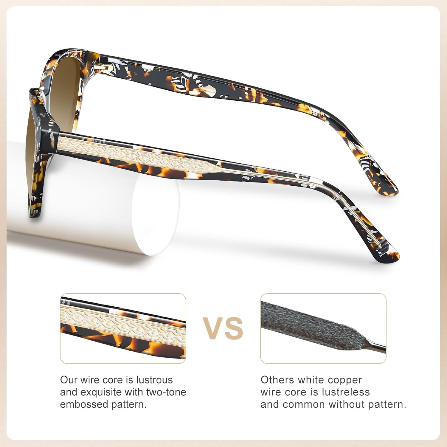 CARFIA Cateye Polarized Sunglasses for Women UV Protection, Italy Handcrafted Acetate Frame with Embossed Pattern Wire Core - Image 5