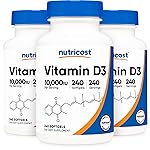 Nutricost Vitamin D3 10,000 IU, 240 Soft Gel Caps (3 Bottles)