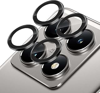 شاشة حماية لعدسة كاميرا ريدمي نوت 14 برو شبكة الجيل الخامس 5G من الزجاج المقوى بدرجة صلابة 9H وخليط معدني من الألومنيوم رفيع للغاية من الرايق (أسود)