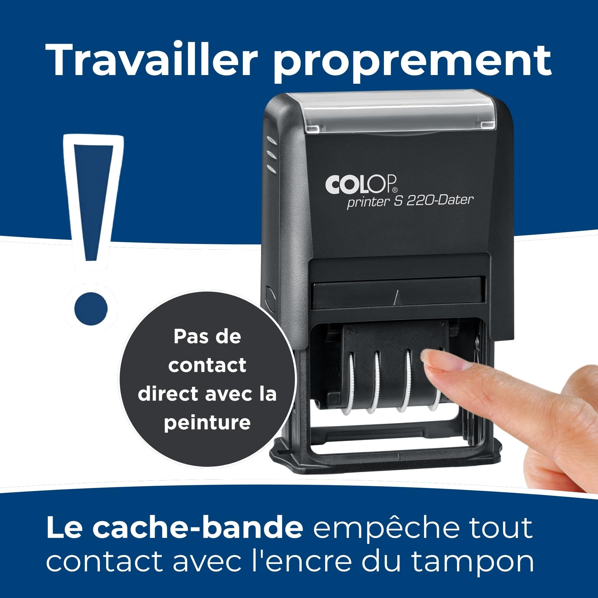Tampon dateur COLOP Printer S 220 | Date FR | Noir | 12 ans | Mini tampon avec date en français (12 ans) et encre noire. Idéal pour le bureau, le secrétariat et la comptabilité.