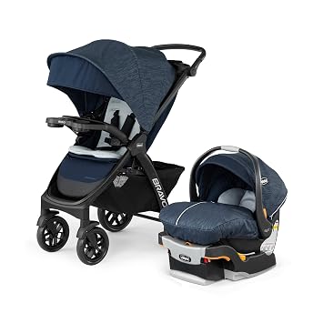 Chicco Bravo LE 3-in-1 Trio Travel System, Bravo LE Quick-Fold Stroller with KeyFit 30 Zip Infant Car Seat and Base, Harbor/Navy
