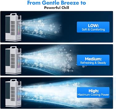 Portable Air Conditioning Fan,4-in-1 Mobile Evaporative Air Cooler with 4 Speeds&3 Spray Modes,120°Oscillation,2L Water Tank with 8H Timer,5 LED Lights,Quiet Cooling Fan for Office Home Bedroom
