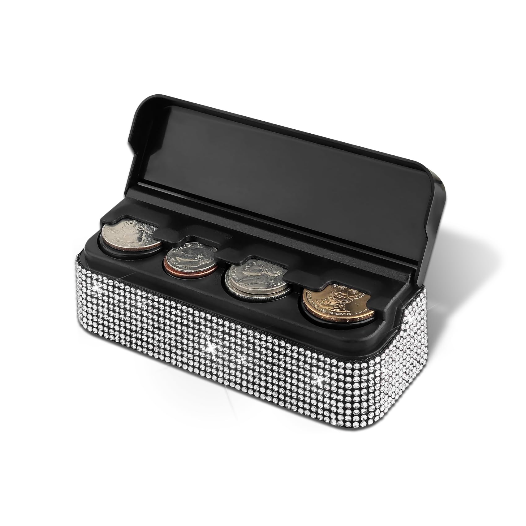 HAOBO Bling Coin Holder for Car, Car Change Holder, Car Coin Organizer Compatible with Coins of Different Sizes, Car Accessories Universal Auto Coin