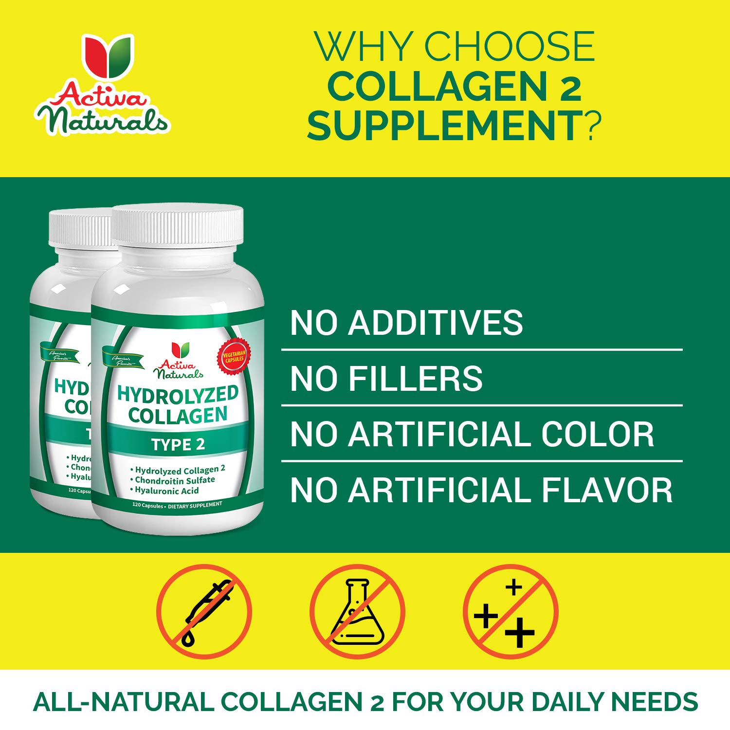 Activa Naturals Hydrolyzed Collagen Type 2, Collagen Supplements, 120 Pcs — Amazon image 5