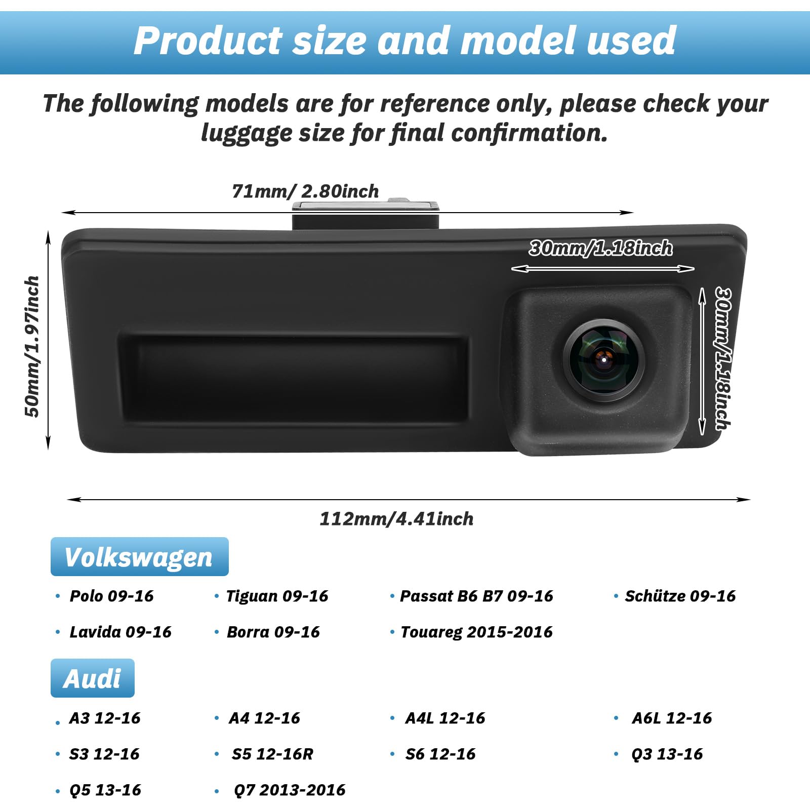 Caméra De Recul 1080P Pour Poignée De Coffre Audi A4 A5, VW Golf, Skoda, Seat - Compatible Nombreux Modèles