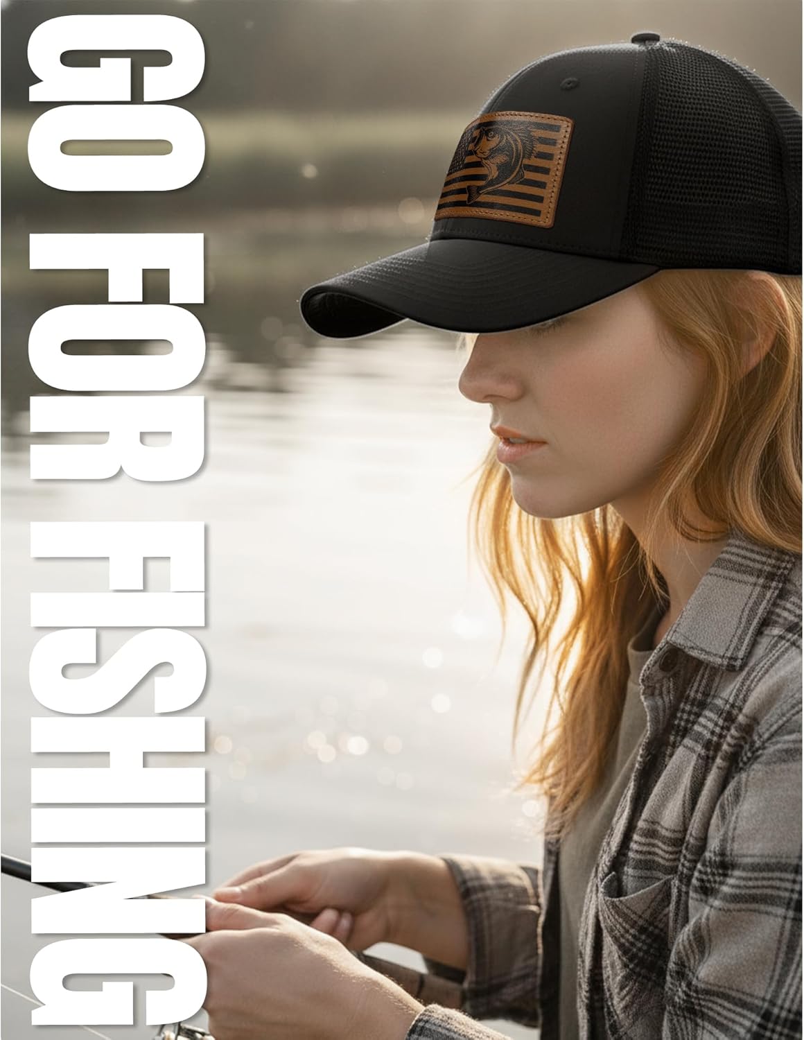 Fishing Gifts for Men Women, Unique Fish Stuff Flag Trucker Hat for Fisherman Best Gift, Black/Grey - Image 7