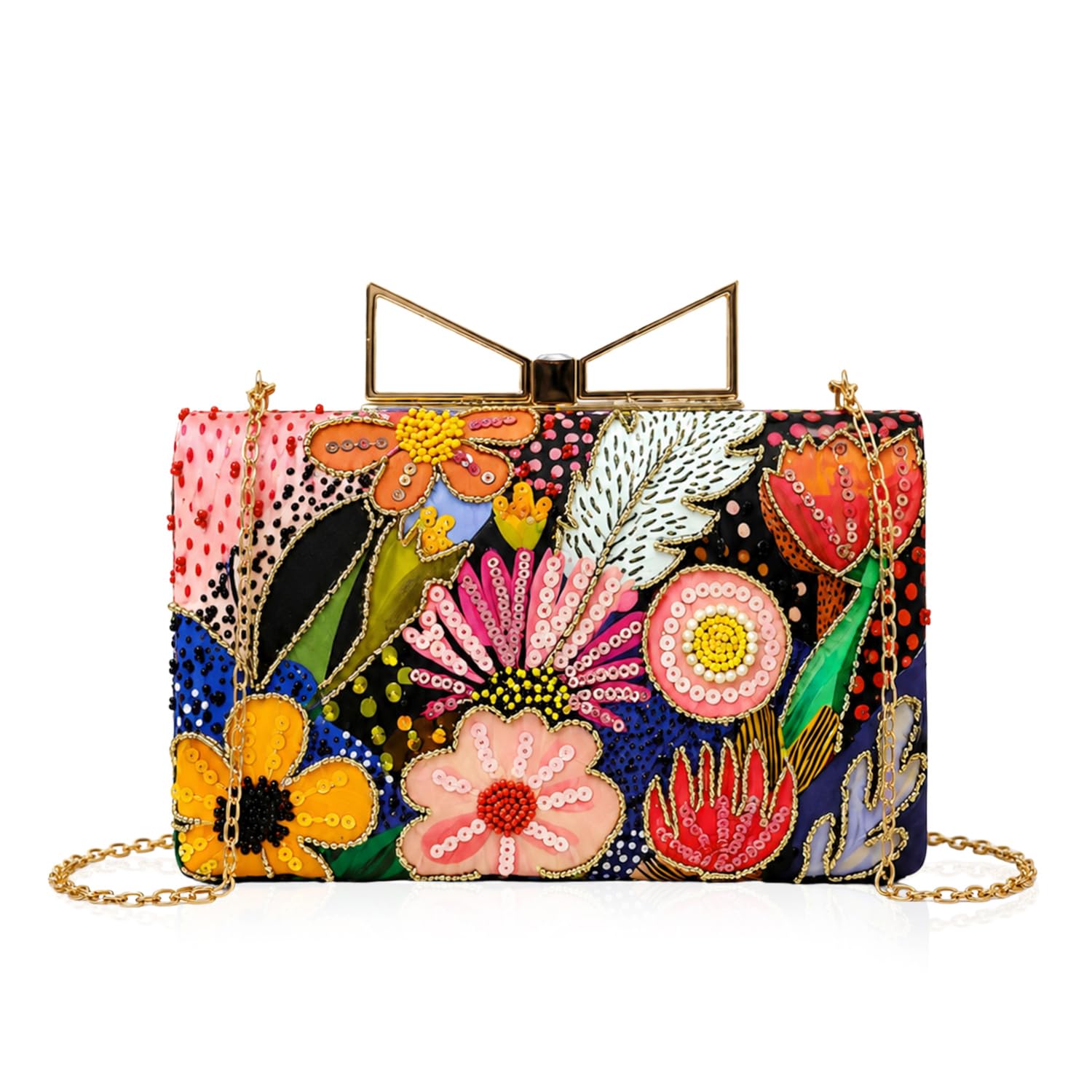 artklim Printed Multicolor Abstract Floral Designer Clutch with Hand Embroidery-picture-45