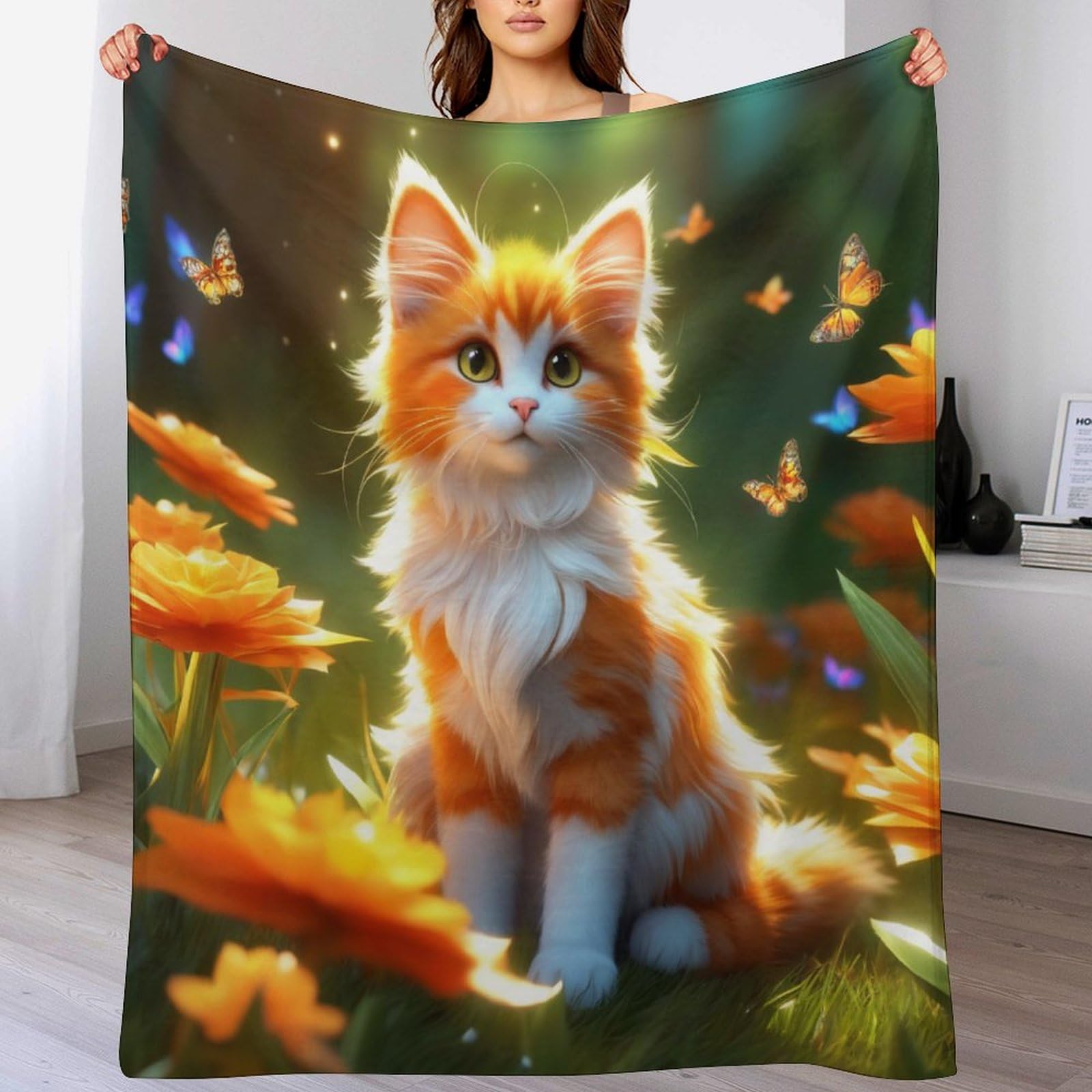 Couverture chat mignon 100x130cm en flannel douce et chaude pour lit
