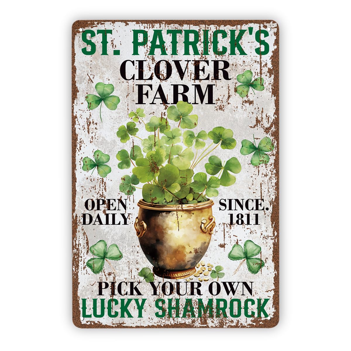Vintage Metal Tin Sign St. Patricks Clover Farm, Lucky Shamrock Wall Art, St. Patricks Day Decor For Bar, Kitchen, Pub Retro Irish Plaque Custom Private Property Signs Outdoor