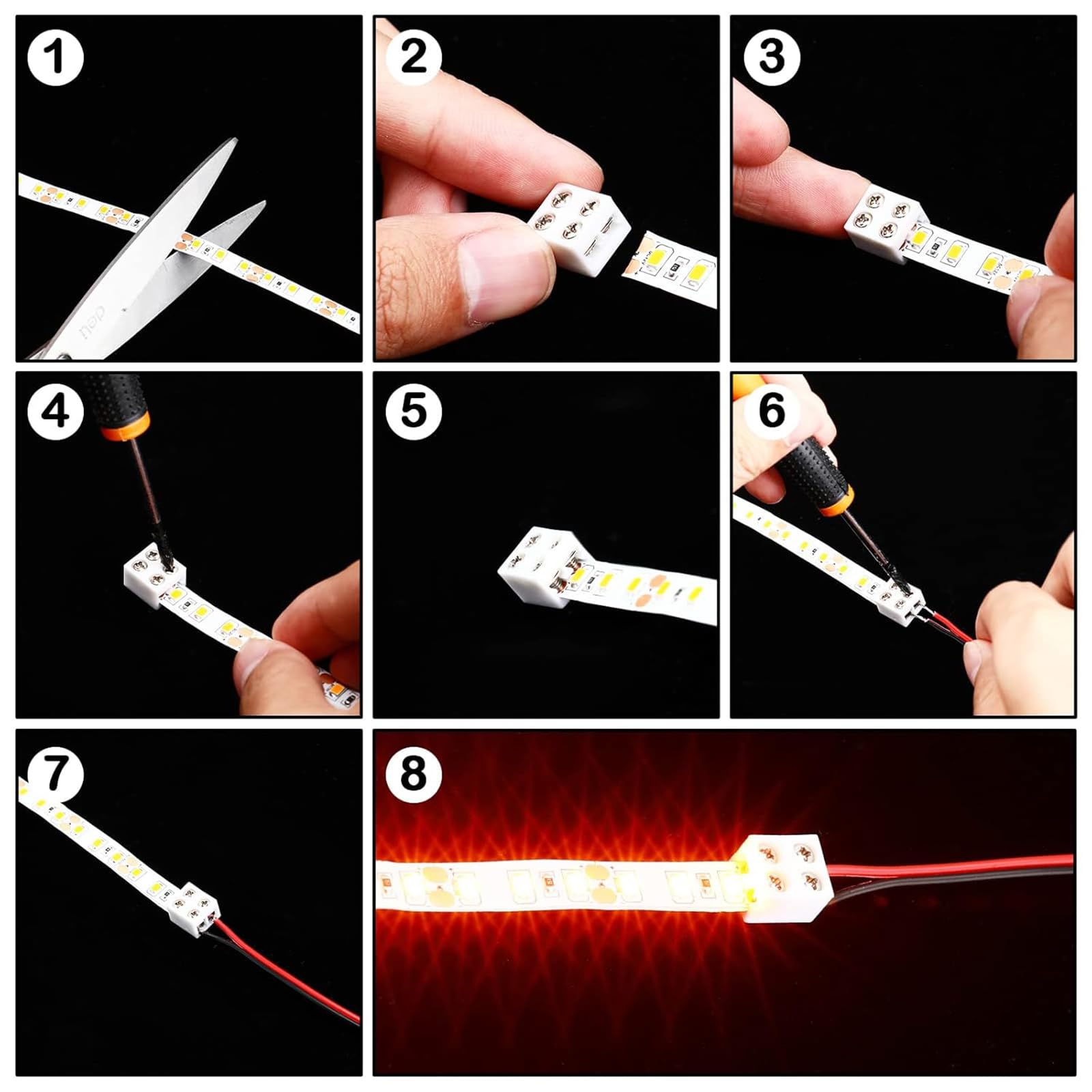 12 connettori LED a 2 poli. Terminali di collegamento a vite per stringere striscia LED al filo 2 poli 8 mm senza saldatura per strisce LED SMD 5050 3528 COB