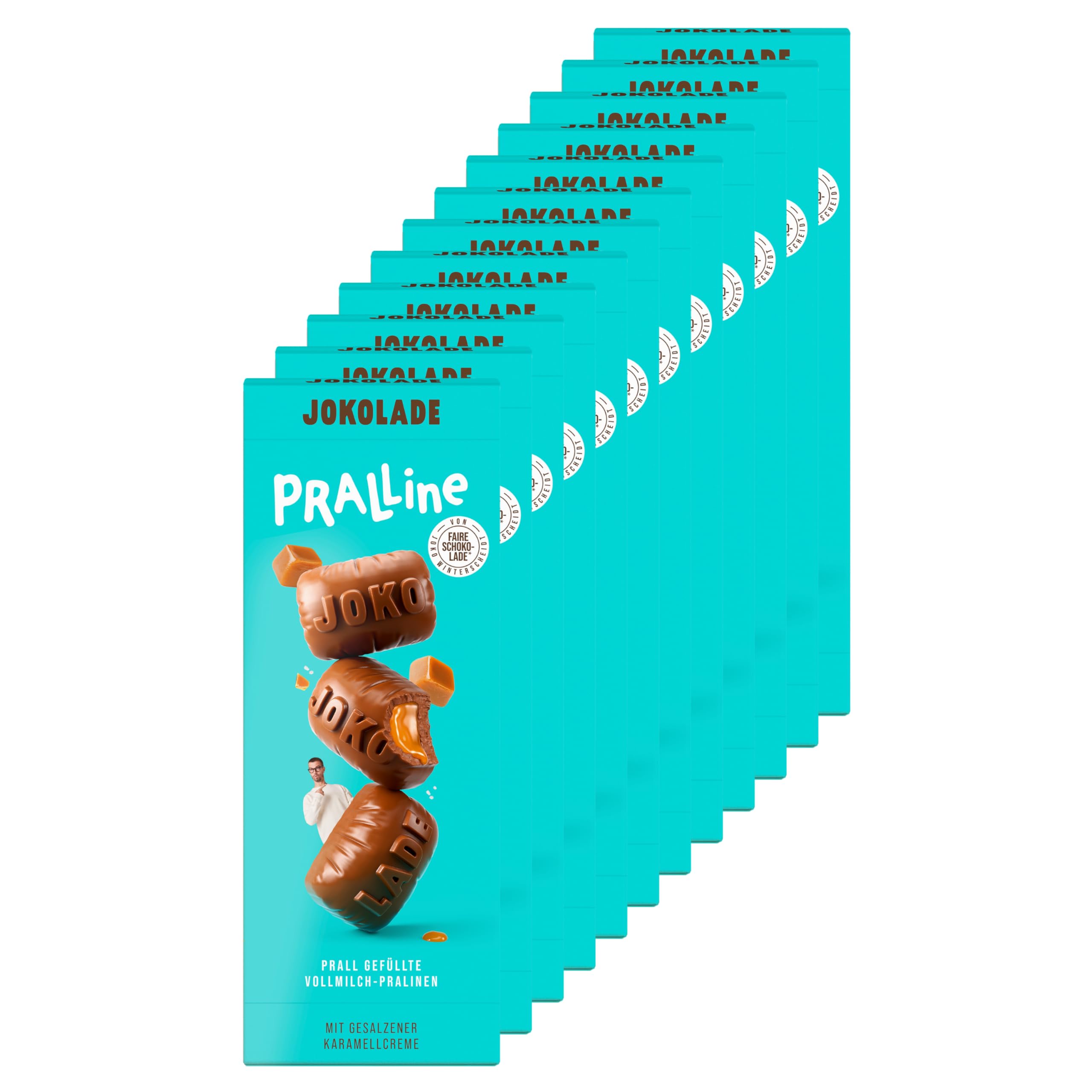 JOKOLADE PRALLINE 12 x 80 g Schachtel Vorratspack | Prall gefüllt mit gesalzener Karamellcreme | Faire Schokolade von Joko Winterscheidt
