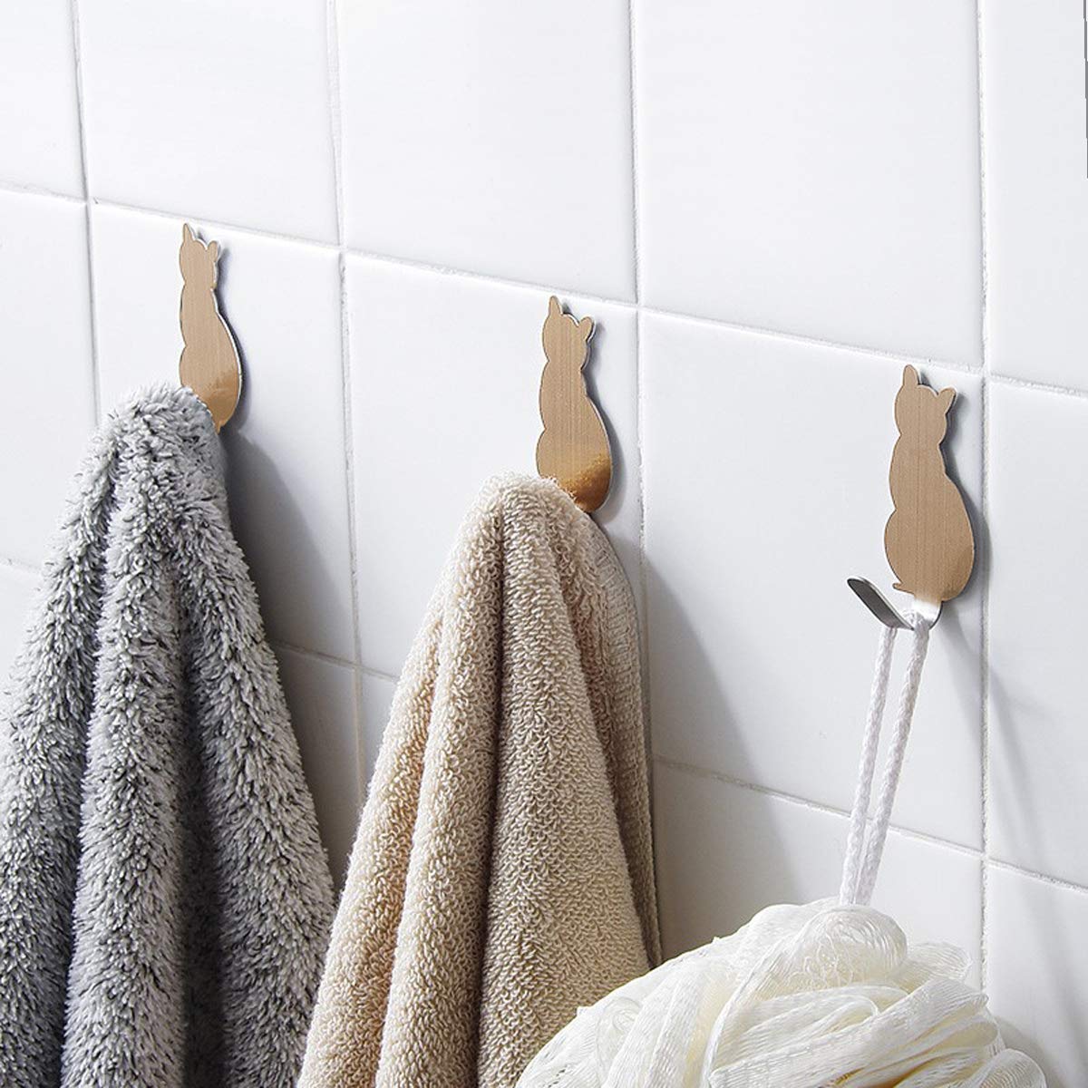 Genérico Toallero Ganchos para Toallas autoadhesivos Ganchos para Albornoz Ganchos Decorativos Ganchos de Pared creativos para Gatos Acero Inoxidable Soporte para Toallas de baño Cocina Ganch