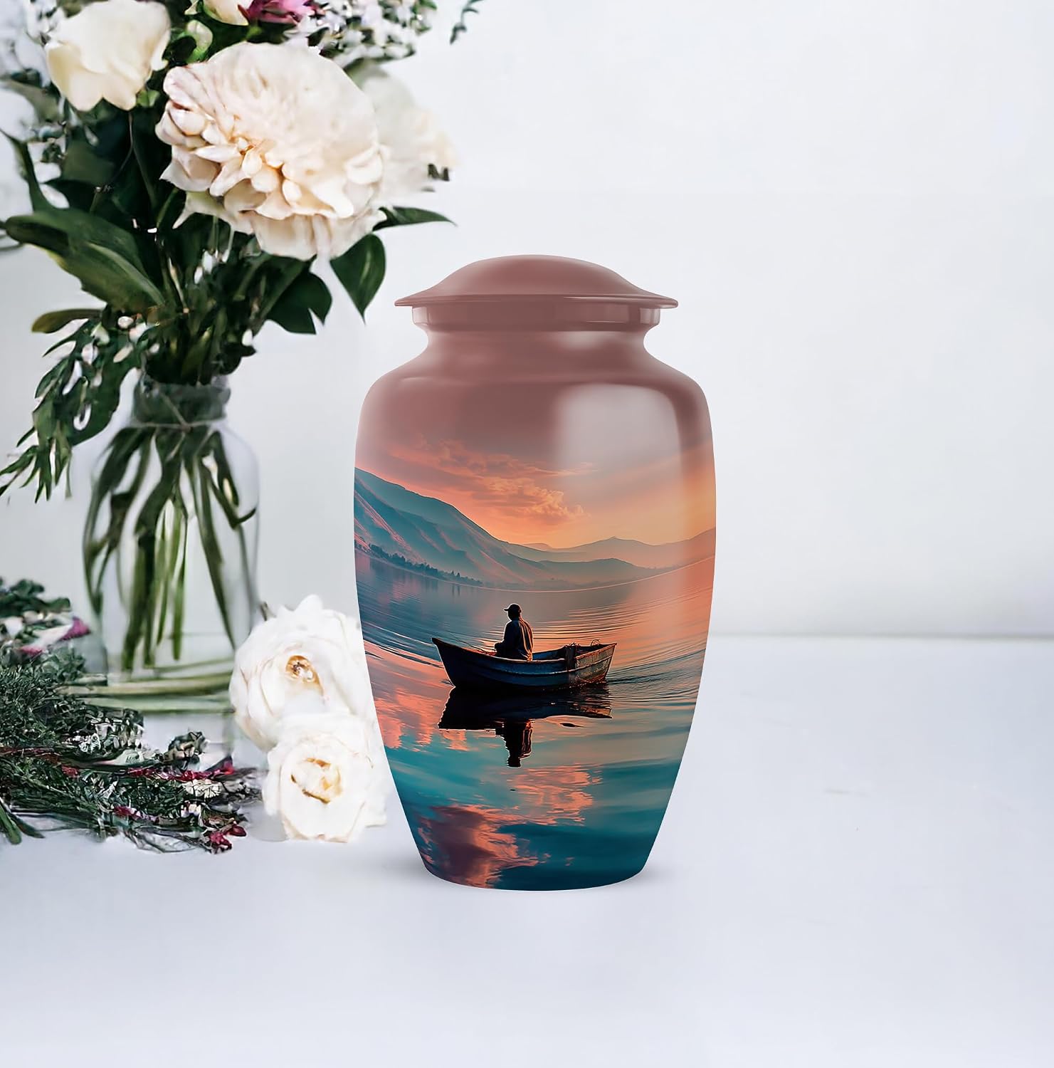 Fishing Decorative Urns for Human Ashes Adult Male Burial, Cremation - Funeral Large Urns for Ashes Women - Memorial Keepsake Urn for Adult Male & Female (1 Large, 4 Keepsake)