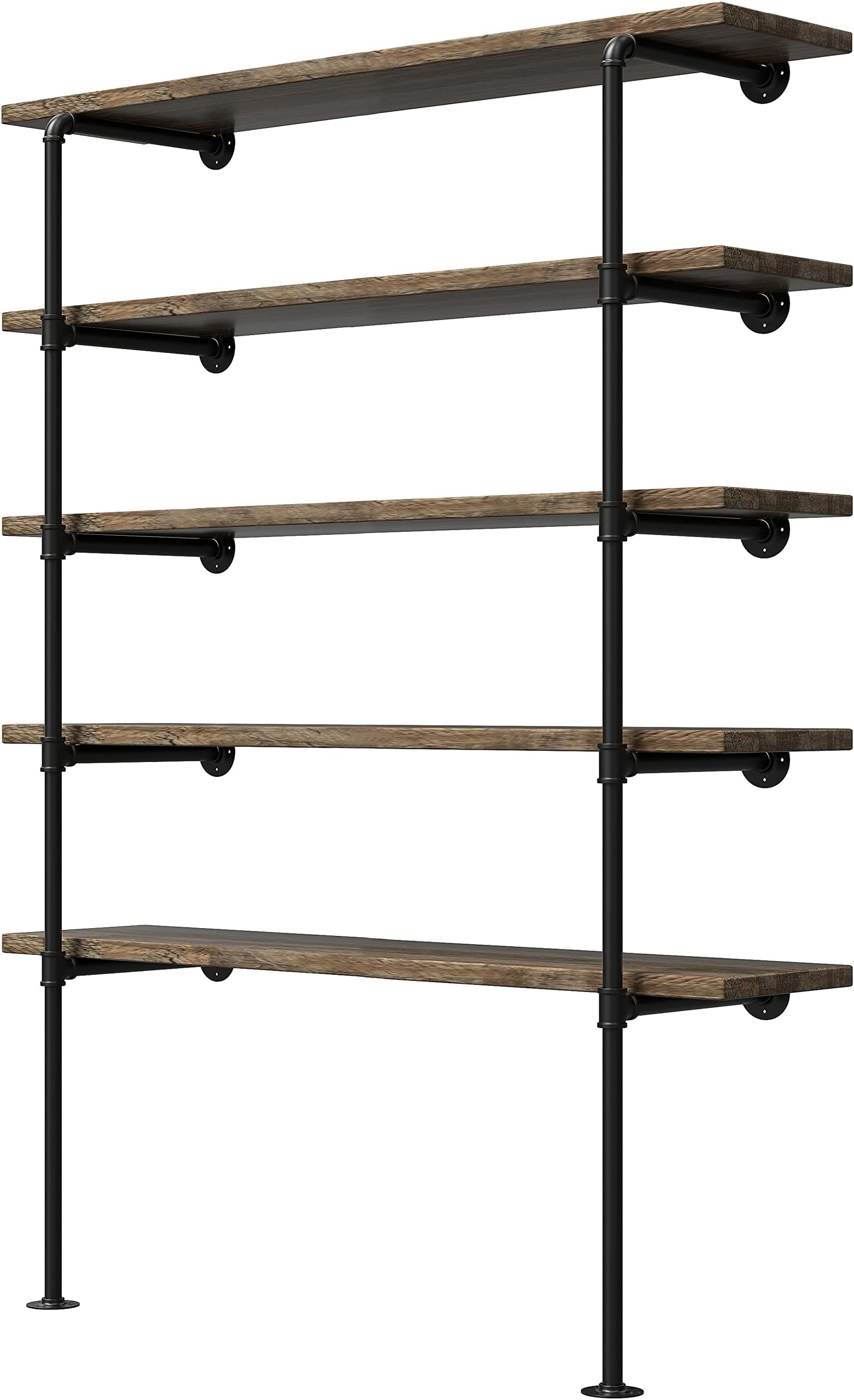 FOF FRIEND OF FAMILY (14" Deep, 2Pcs) Industrial Retro Wall Mount Iron Pipe Shelf, 5-Tier, DIY Open Bookshelf, Office & Kitchen Shelves