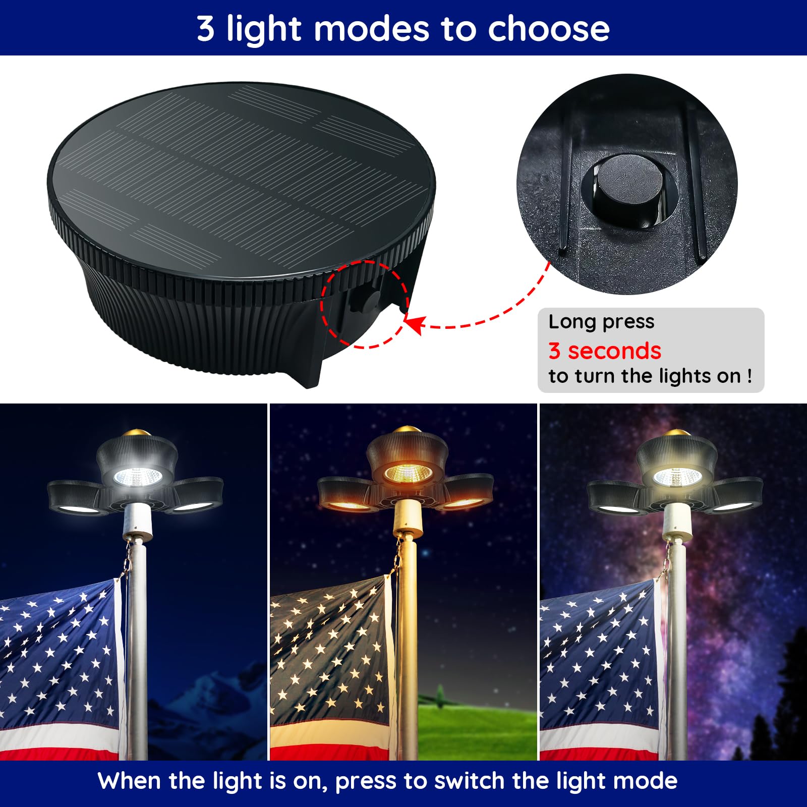 KARLIOBE Flagpole Light Solar Powered 3000 Lumes 100% Flag Coverage for Most 15 to 25 Ft FlagPole IP65 Waterproof Light Up American Flag Outdoor with 3 Modes from Dusk to Dawn