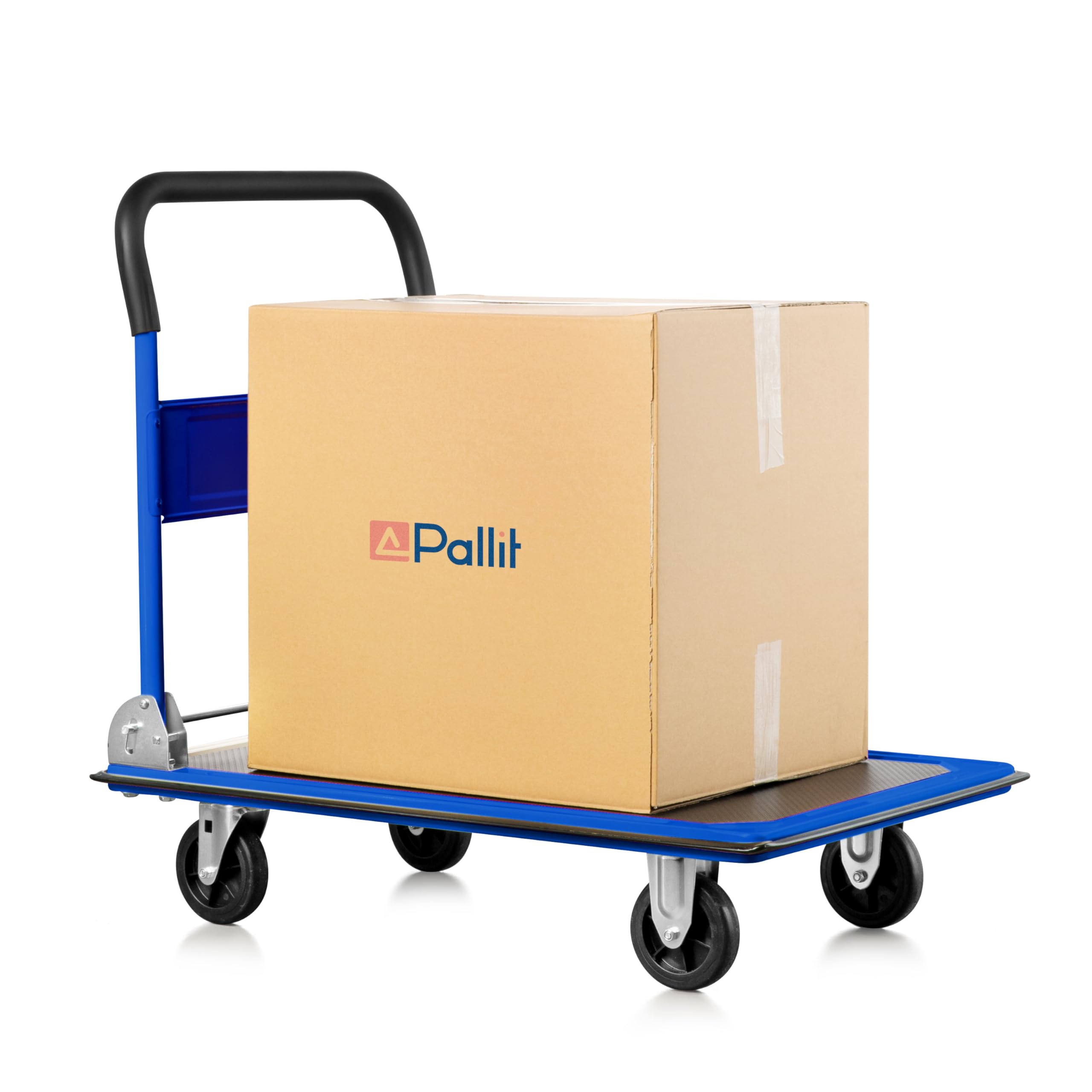 Pallit Carro de transporte plegable carretilla traspaleta manual en color azul, capacidad de carga de 300 kg, plegable, con revestimiento antideslizante, ayuda de transporte