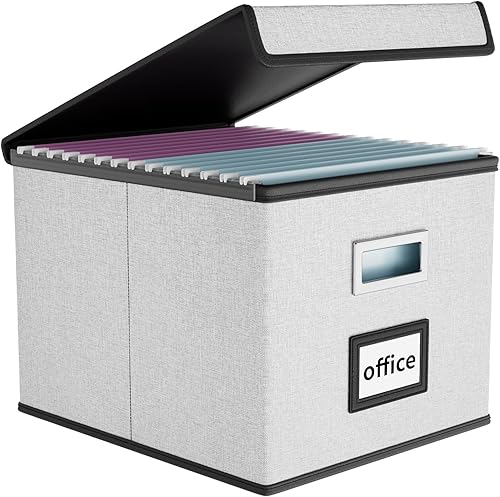 Vista 137 de Huolewa - Organizador de archivos decorativo con tapa, caja de almacenamiento colgante de lino con tobogán de plástico