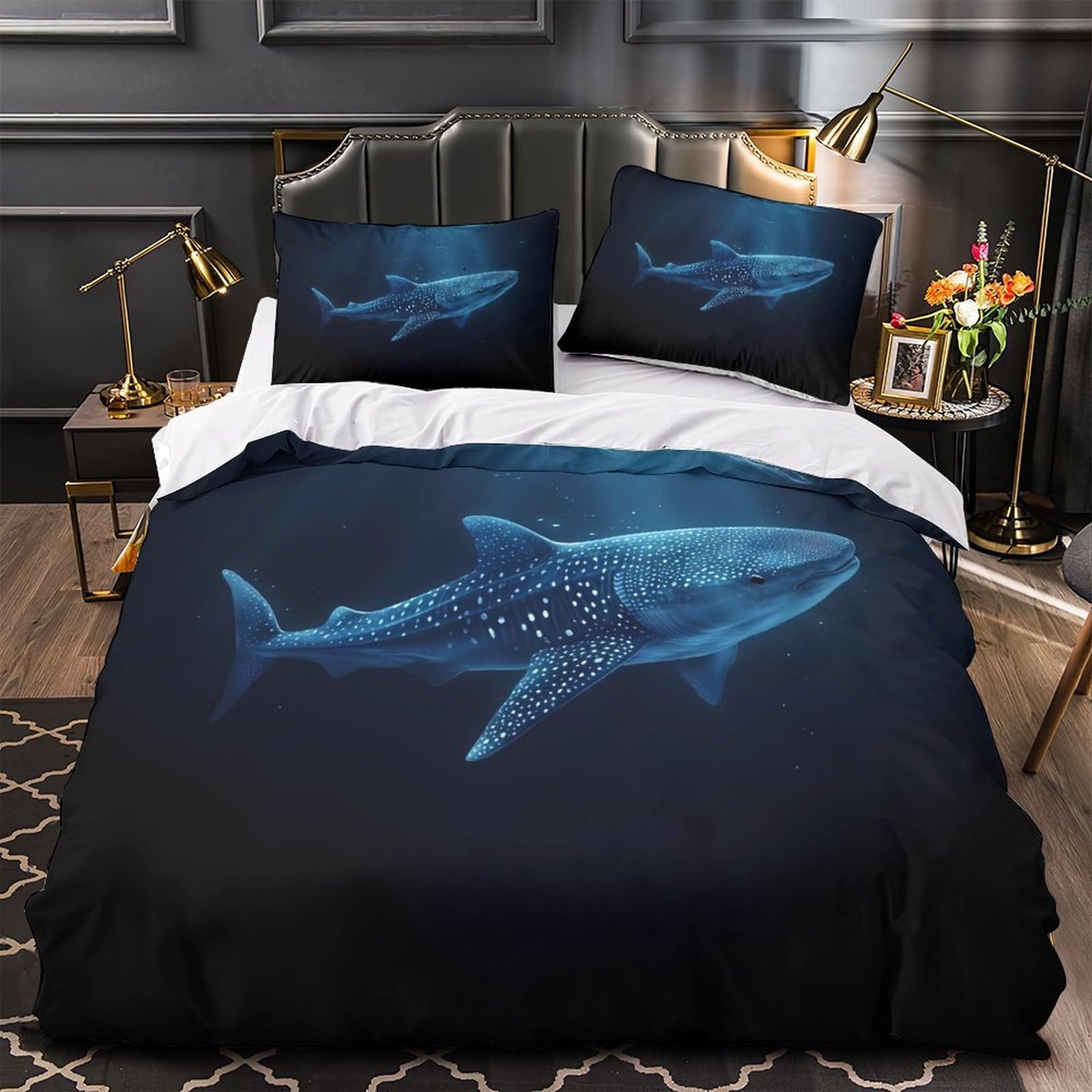 Drap de couette requin-baleine 3D parure de lit scène sous-marine microfibre 260x220cm