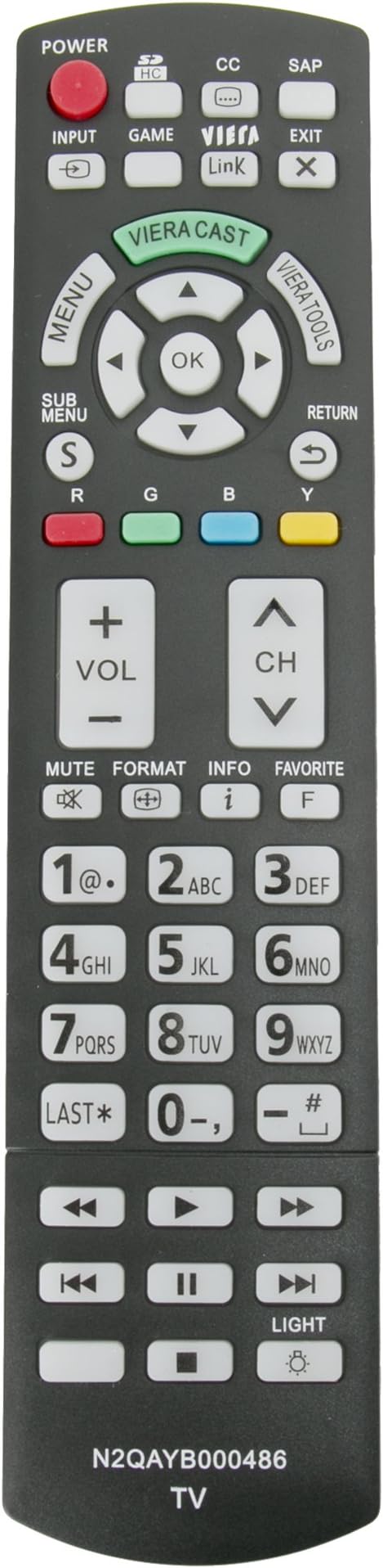 PERFASCINN2QAYB000486 New Replace Remote Control Suits for Panasonic TV TC-P54G20 TC-P50VT20 TC-46PGT24 TC-P50G25 TC-P50GT25 TC-P50VT25 TC-P54G25 TC-P54VT25 TC-P42G25 TC-P42GT25 TC-P46G25 TC-L42D30