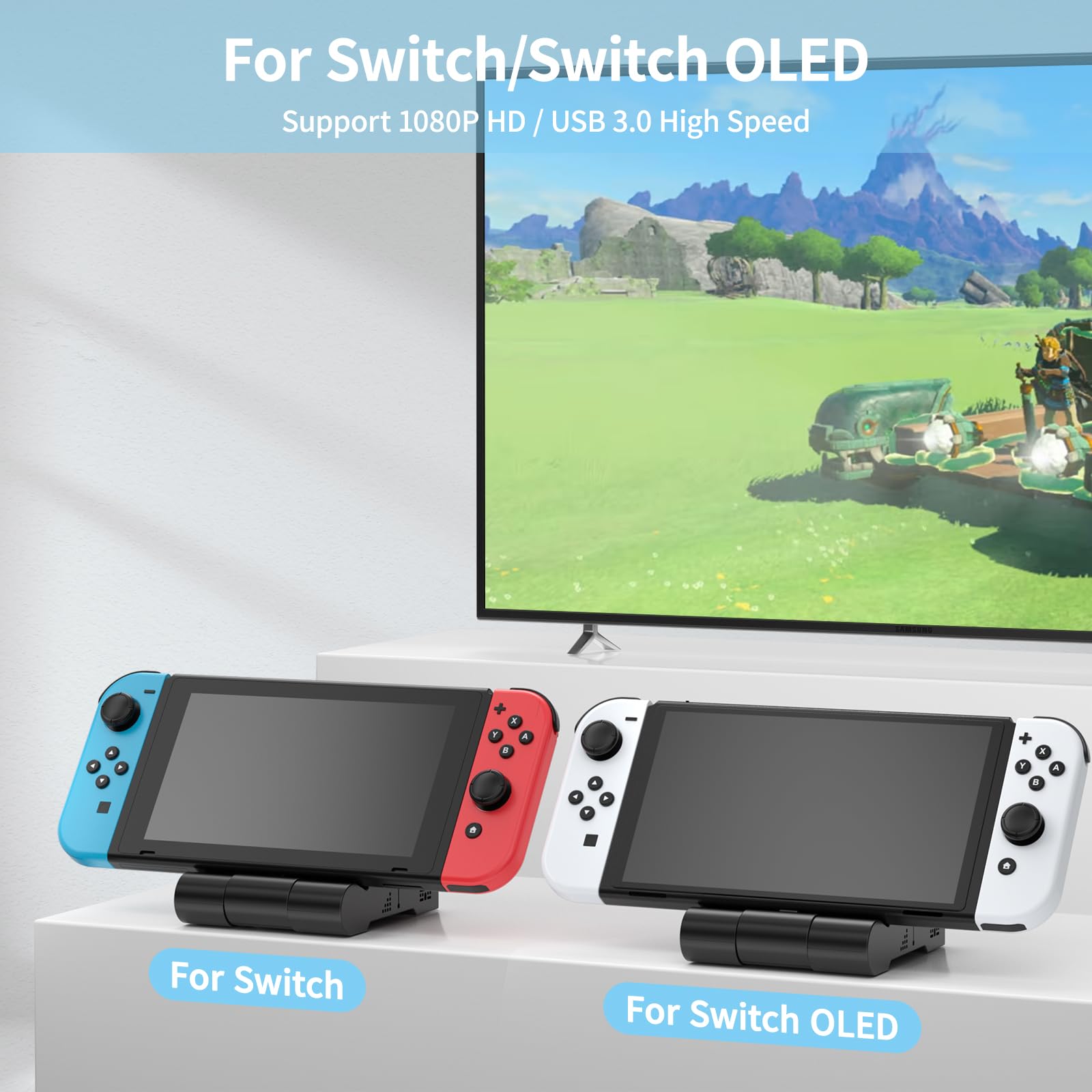 Switch Dock für NS Switch/Switch OLED, Younik Switch Docking Station mit HDMI Port und USB 3.0, Tragbarer Switch TV Dock 1080p HD Fast Projection