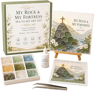 Psalms of Comfort & Strength Sea Glass Art Kit for Adults, DIY Decor，#C | Inspirational sea glass craft with Psalm-themed design for hands-on DIY creativity, meaningful gifting, and faith wall decor