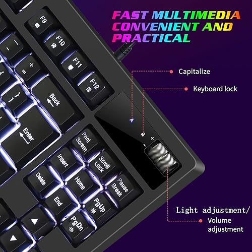 Miniatura 3 de Combo de teclado y mouse RGB para juegos 87 teclas teclado para juegos con cable USB sensación mecánica retroiluminada con 7200 DPI para PC MAC PS4