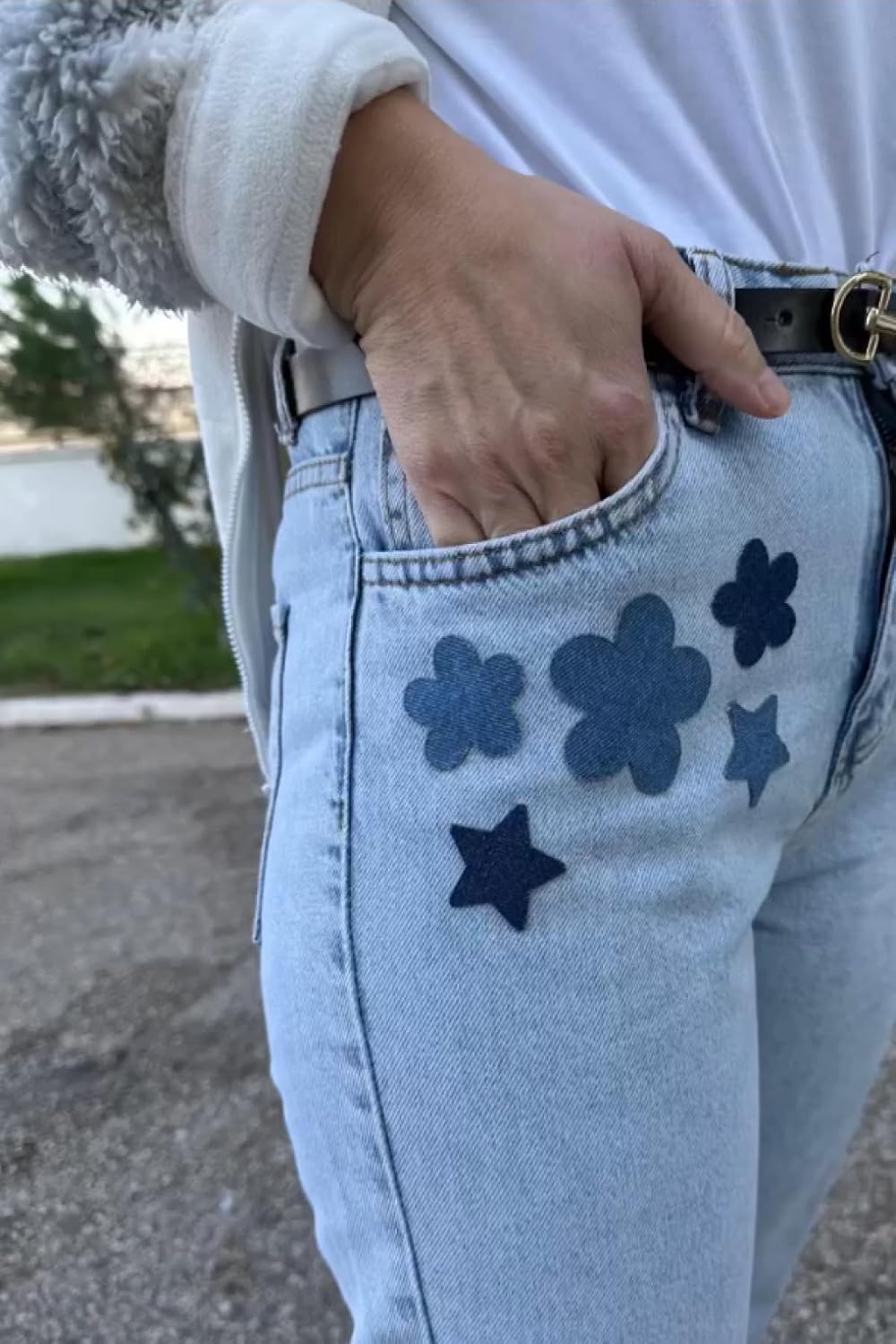 Heart Iron-On Denim Patch for Jeans Durable Repair and Decorative Patch for Denim Jackets Pants and Clothing Easy No-Sew Fabric Applique (Ice Blue)