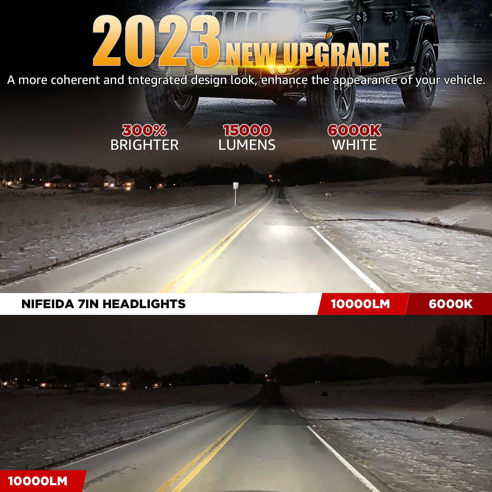 nifeida 7 Inch Round Headlights, 6000K 150W Round Halo Angel Eyes DRL Amber Turn Signal Lights DOT Approved Offroad Light High/Low Sealed Beam Compatible with Wrangler JK TJ LJ Hummber H1 H2 2PCS