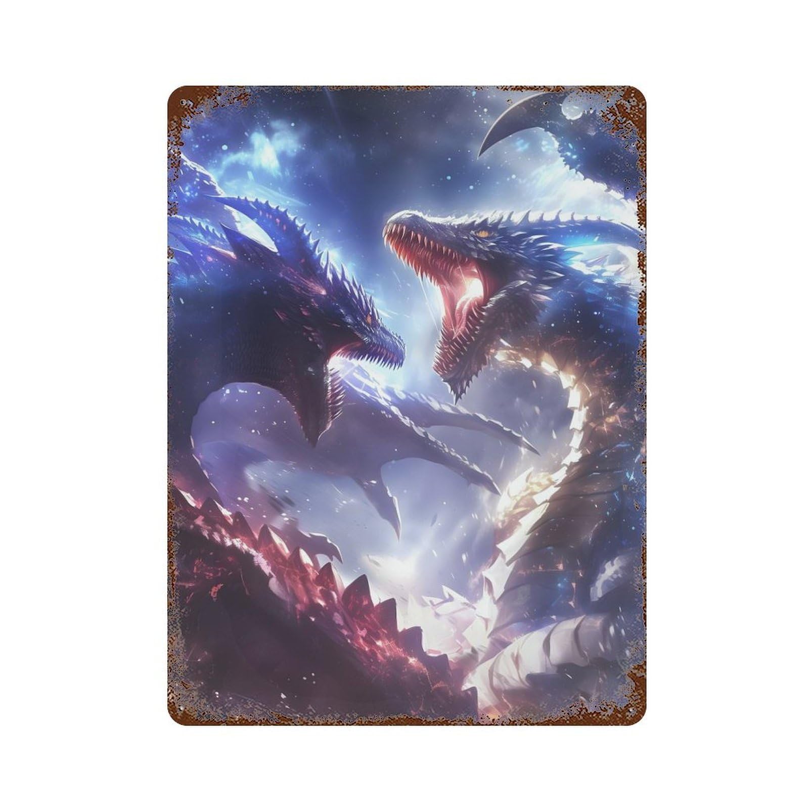 Dragon Confrontation 15.7"x11.8" Vintage Rust Metal Sign, Shabby Chic Decor for Garage, Bar And Workshop Decor