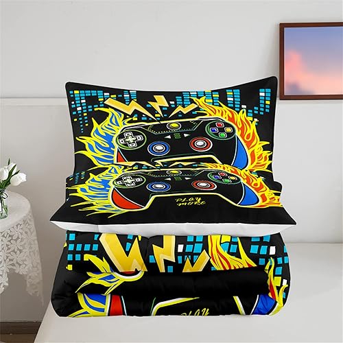 Miniatura 4 de Juegos de ropa de cama para gamers para niños con 1 edredón y 2 fundas de almohada - Cama gamer para niños y niñas, tamaño Queen