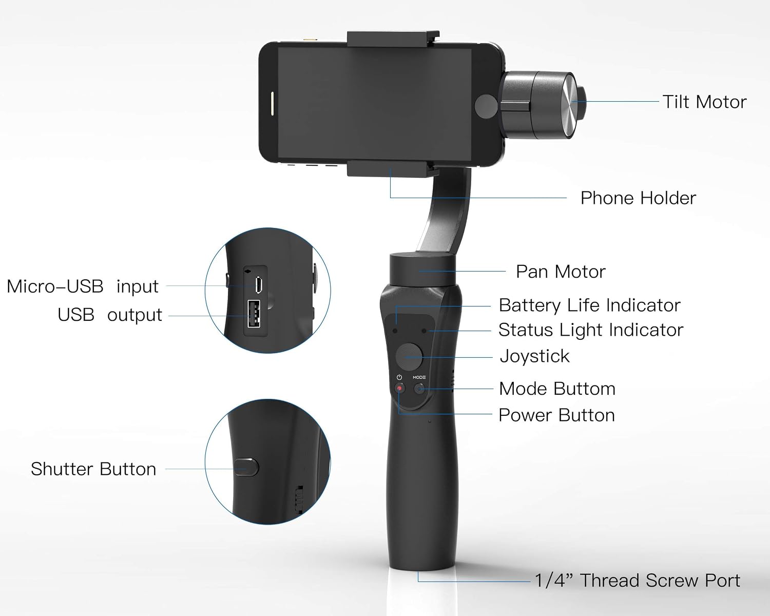Crаzу Clеаrаnсе Swithun 3 Axis Gimbal stabilizer for Smartphone - Live Video Record with Bluetooth 4.1 Support - Phone Holder and Micro-USB I/O Supports Joystick