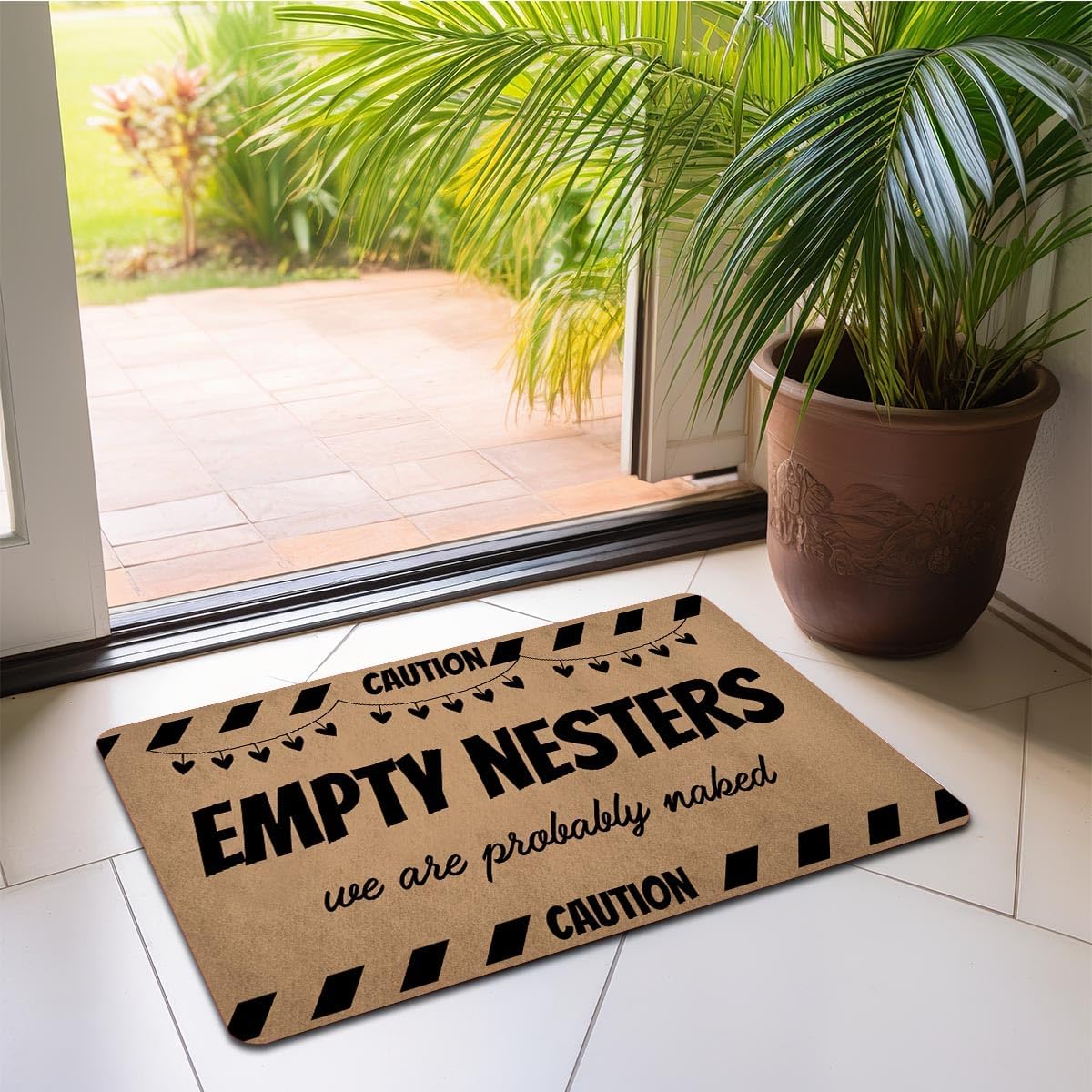 MELODADDY Funny Welcome Doormat Front Porch Decor Rugs with Rubber Back 30"(L) x 18"(W) Doormat for Entrance Monogram Mats for Front Door Decor (Empty Nesters We are Probably Naked Caution)
