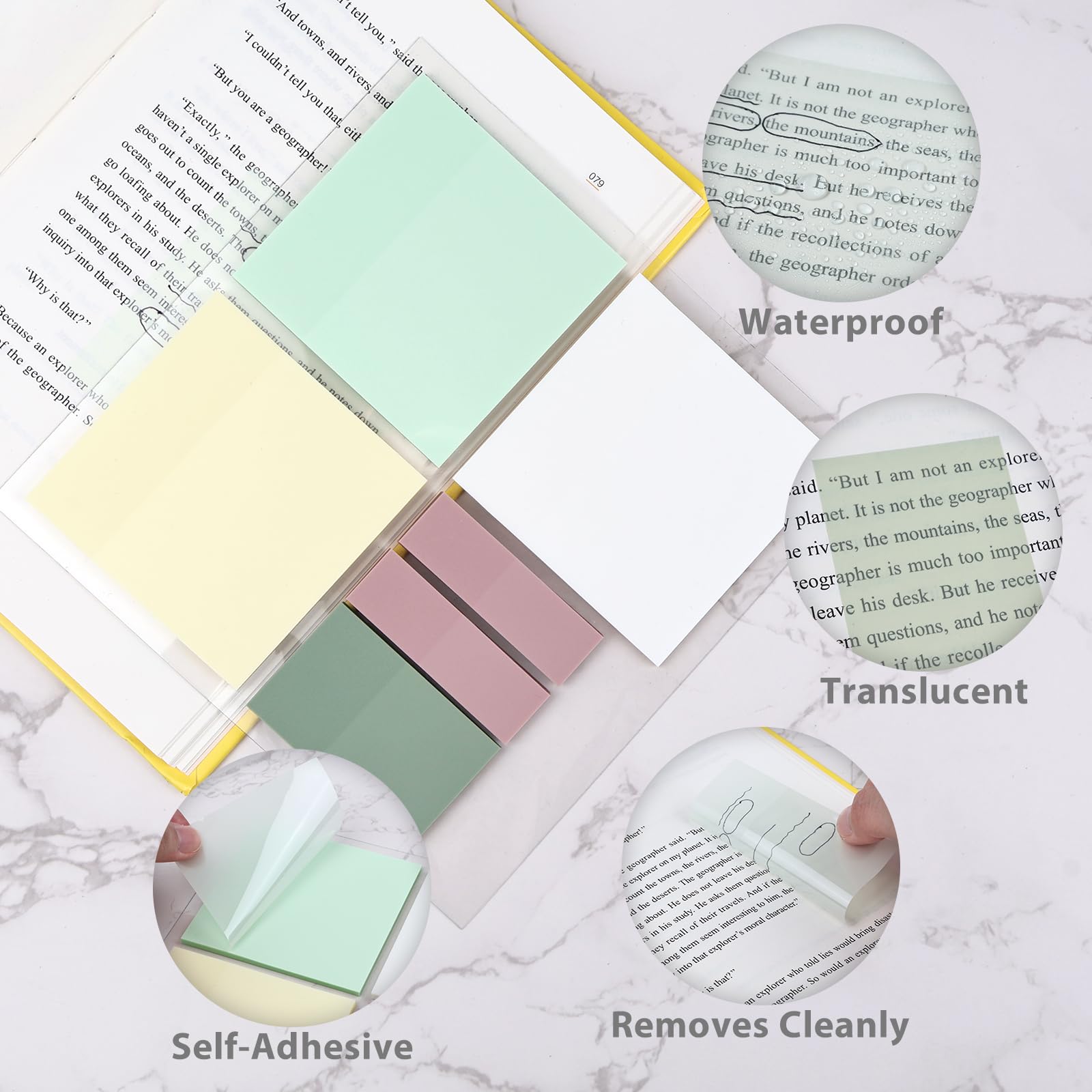 1060 Blatt transparente Haftnotizen, klare Tabs und lange Textmarker-Streifen, Seitenmarkierungen für Bücher, beschreibbare Anmerkungen, Indexflaggen, Bänder für Schule, Büro,