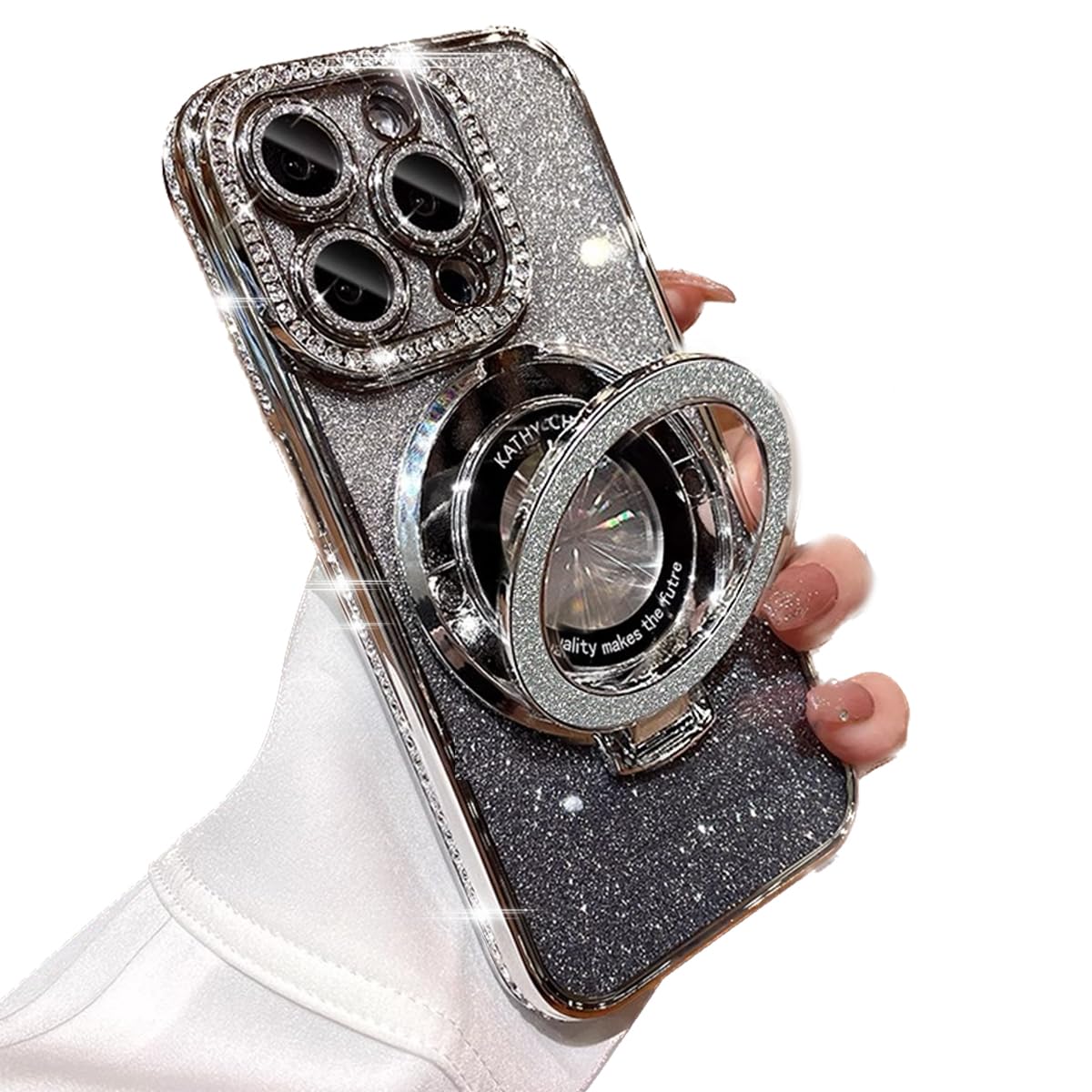 AuroiCCY for iPhone 15 Pro Max Magnetic Case with Kickstand, [Compatible with Magsafe] Shockproof Glitter Ring Holder Camera Lens Protector Bling