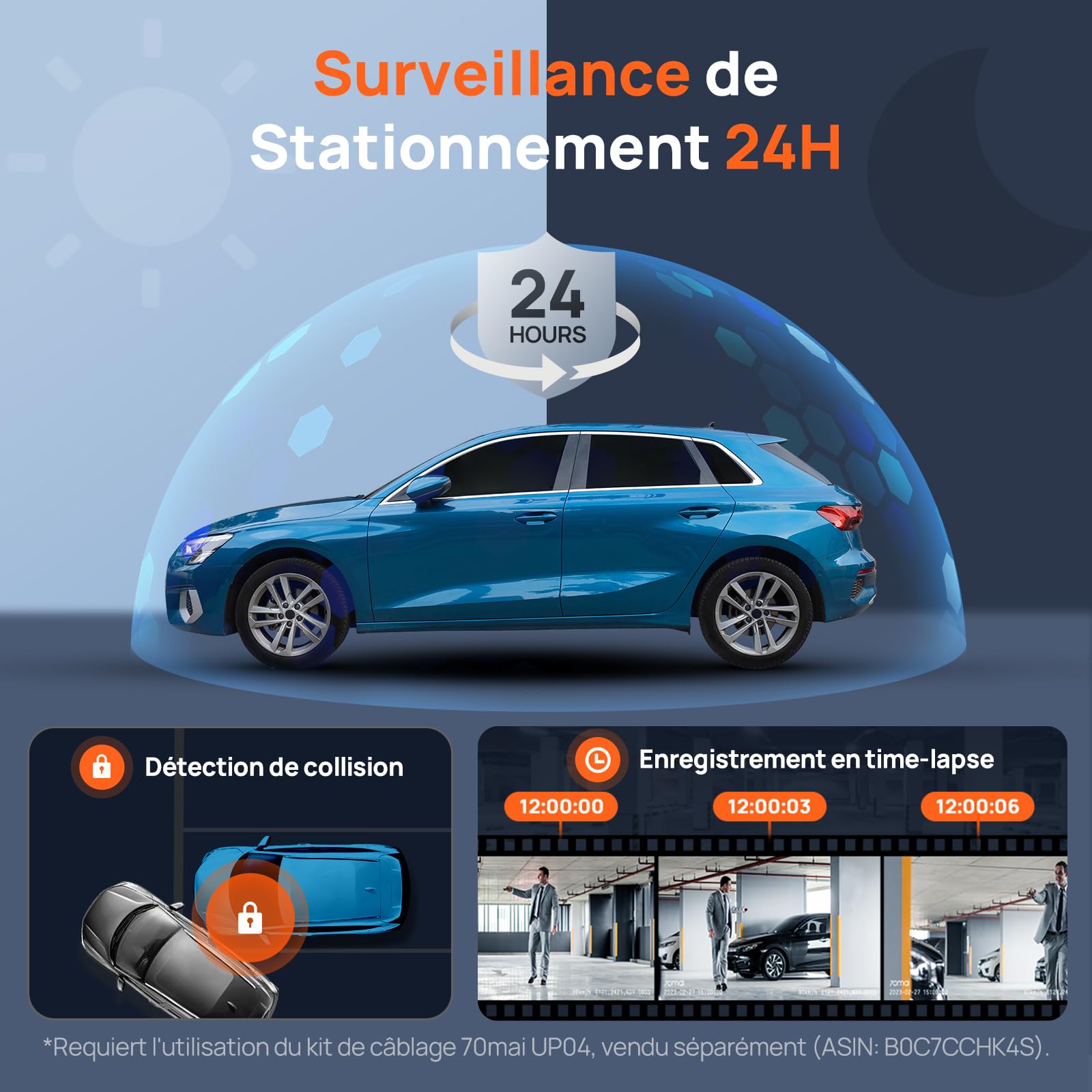 【70mai 4K Omni Dashcam + 128GB SD Karte + Akku Pack BL96NNX】 70mai Dash Cam 4K Omni, 360 Grad Vorne & Hinten mit STARVIS 2 HDR, 4G LTE, AI-Bewegungserkennung, Nachtsicht, GPS WiFi 24H Parkmodus