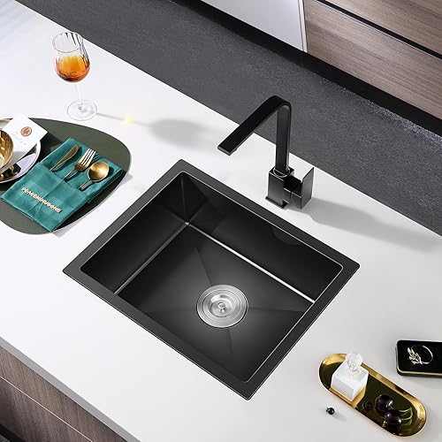 Vista 67 de MENATT Fregadero de cocina de 20 pulgadas, acero inoxidable SUS304 hecho a mano, fregadero de cocina con colador de fregadero (cepillado), 20 x 16 x