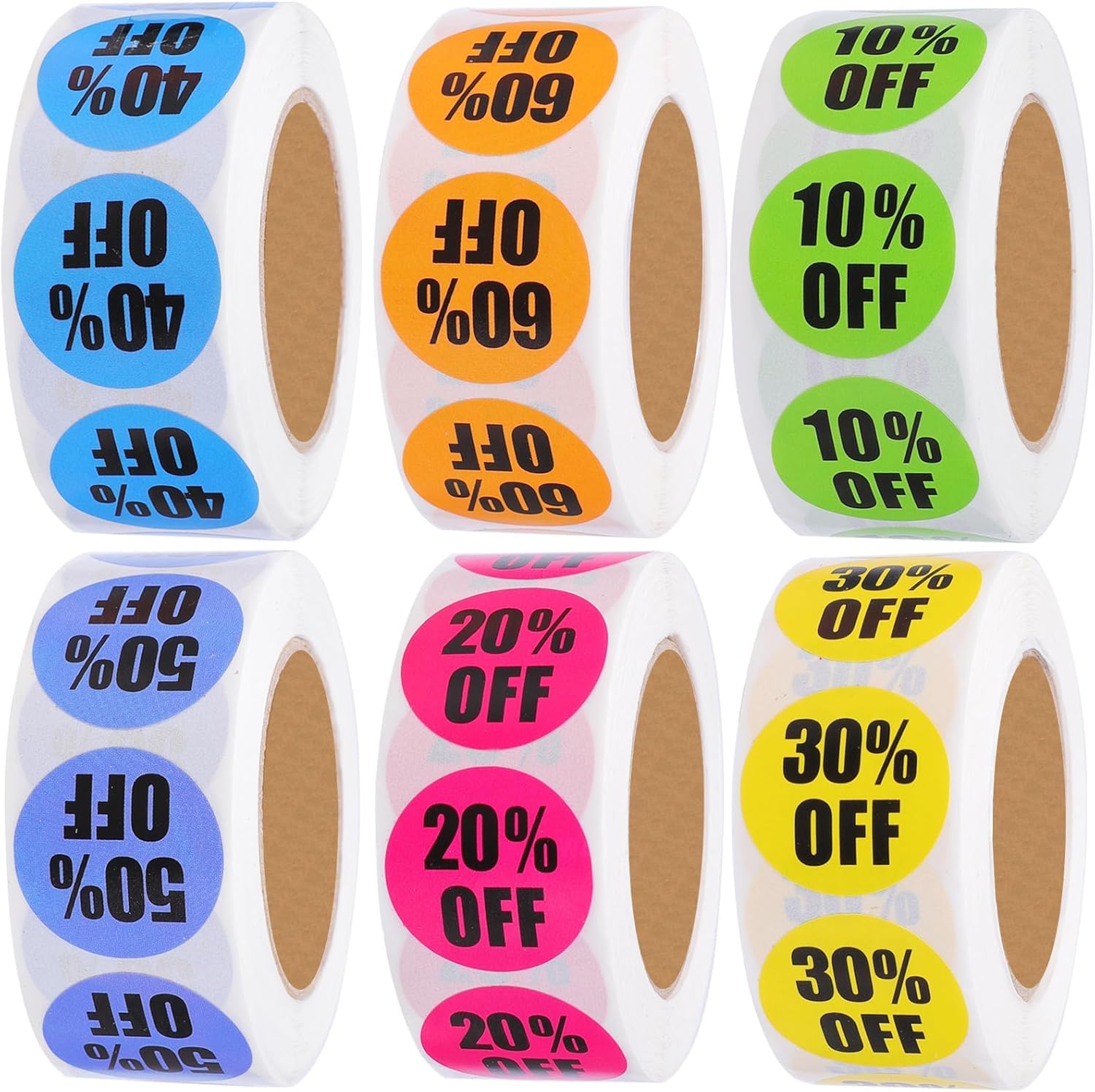 EOGRFW 3000 PCS Multicolor Percent Off Discount Stickers,6 Rolls, 0.87 Inch